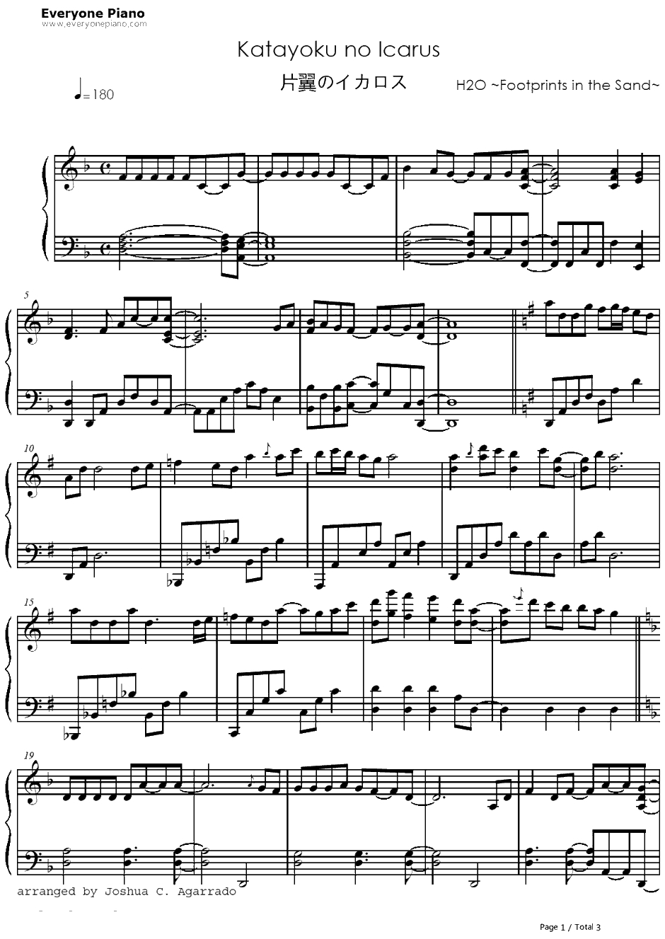 片翼のイカロス钢琴谱-榊原ゆい-H2O~FOOTPRINTSINTHESAND~OP1