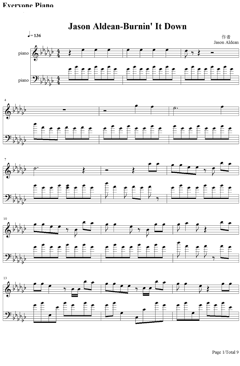 Burnin' It Down钢琴谱-JasonAldean1