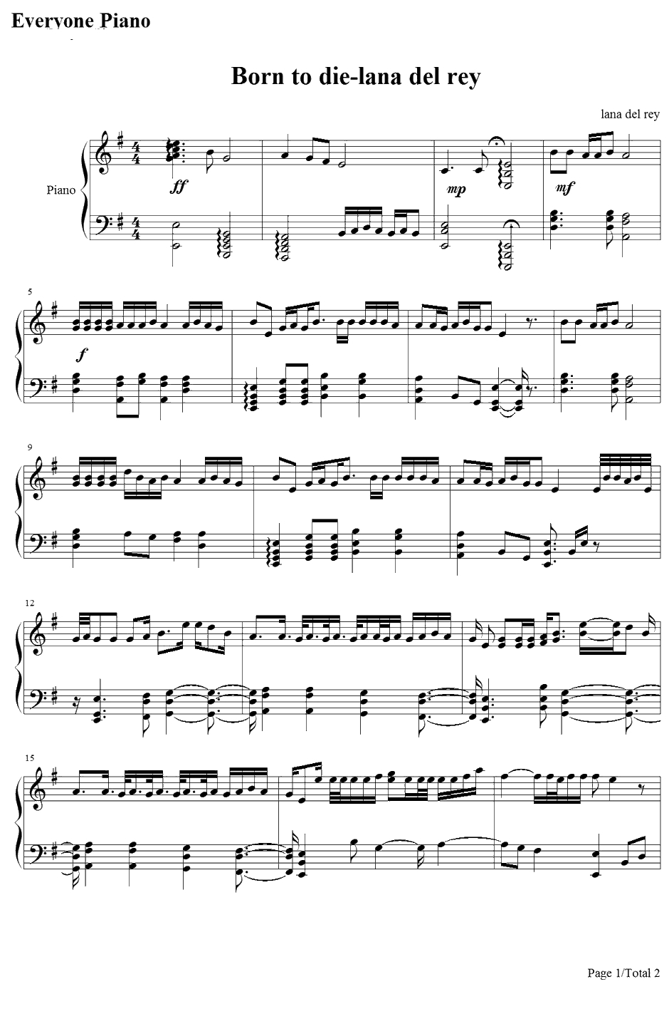 Born to Die钢琴谱-LanaDelRey1