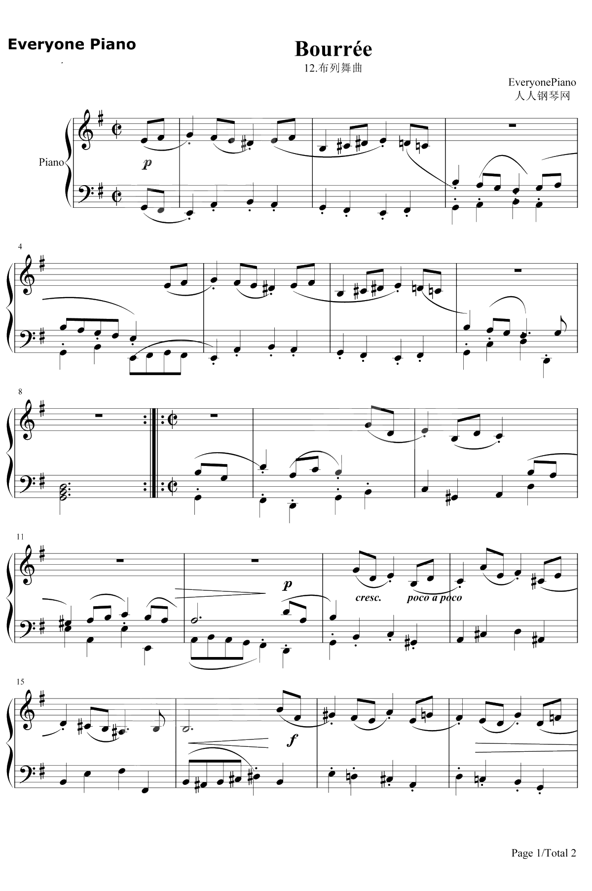 布列舞曲12钢琴谱-巴赫1