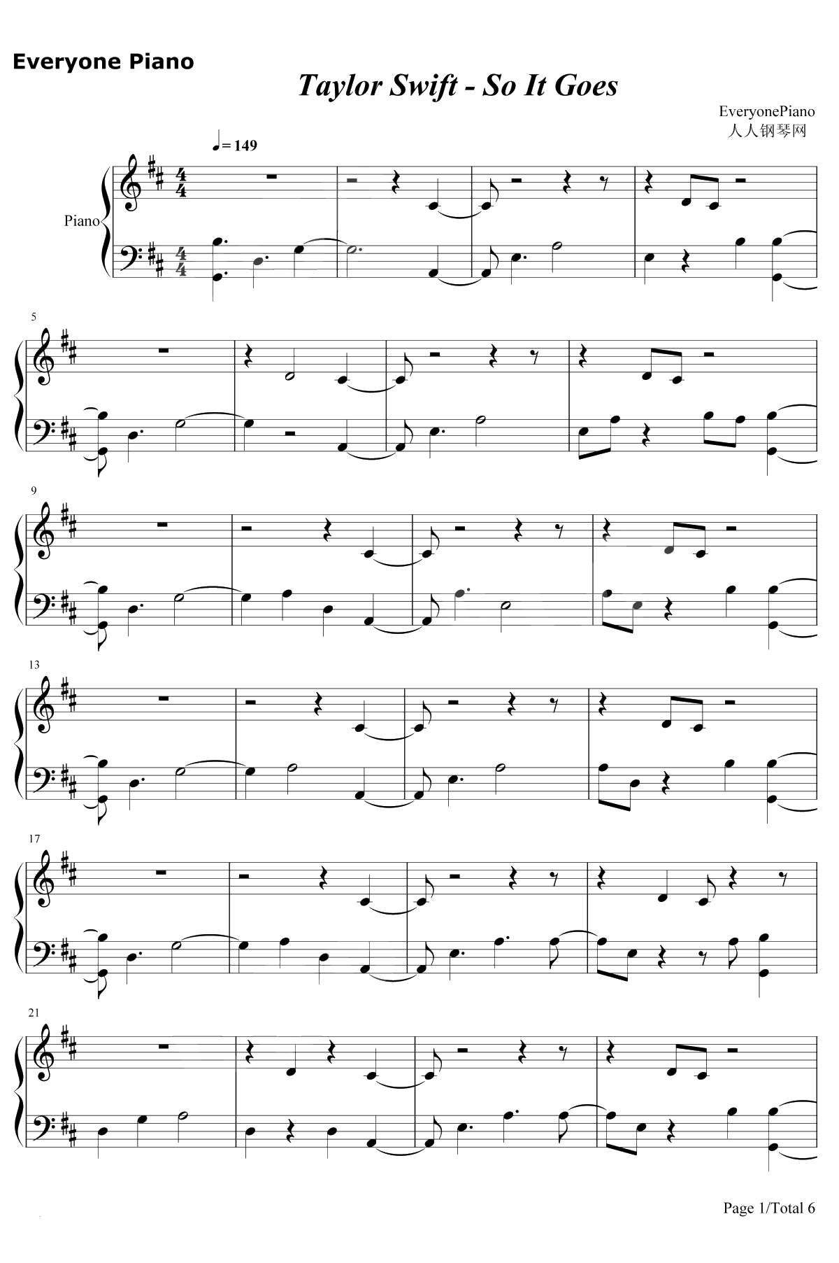 So It Goes…钢琴谱-Taylor Swift1