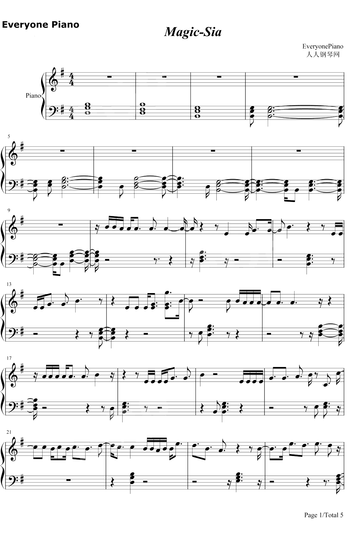Magic钢琴谱-Sia1