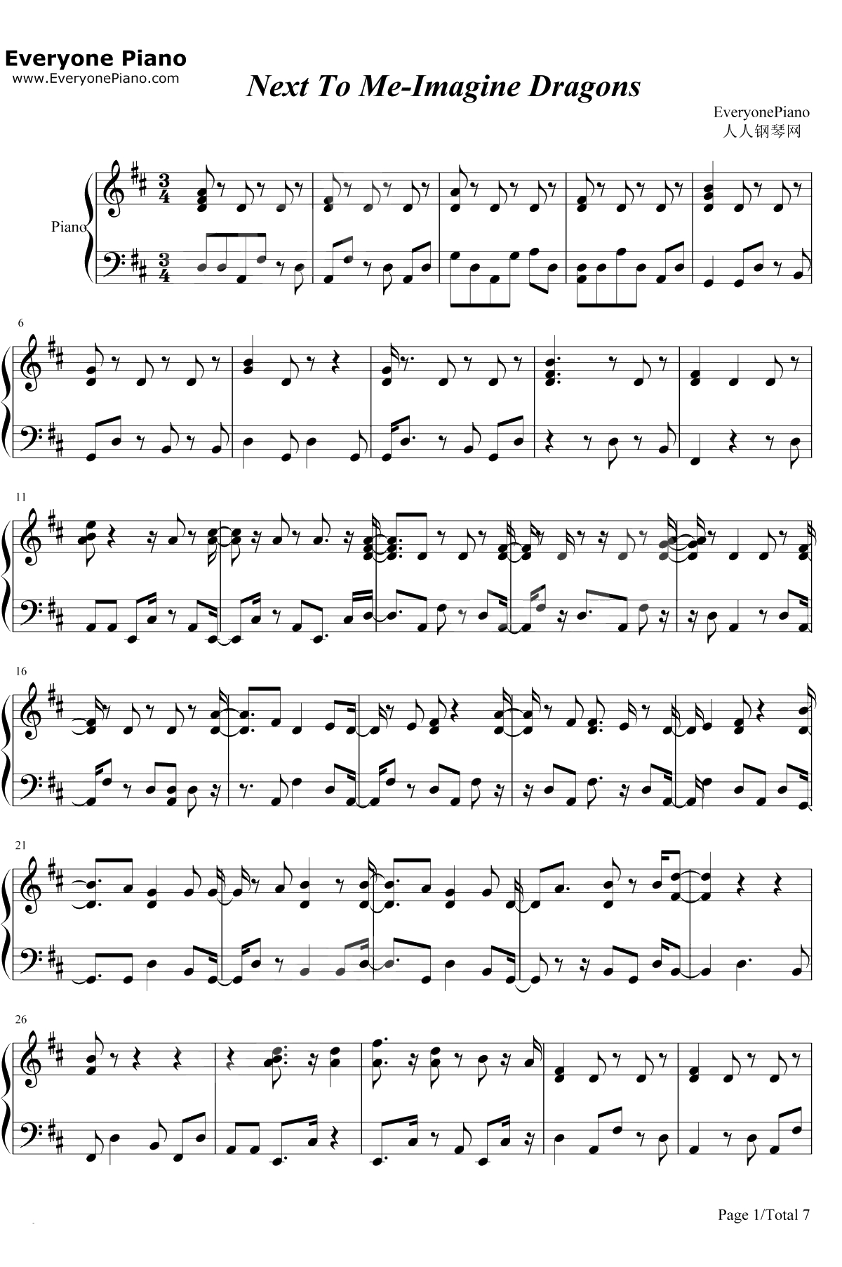 Next to Me钢琴谱-Imagine Dragons1