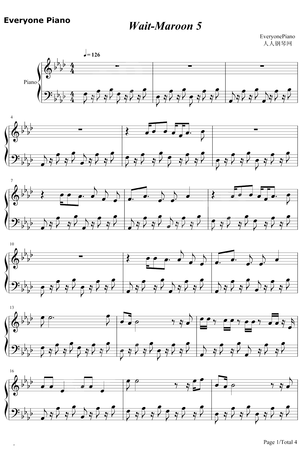 Wait钢琴谱-Maroon51