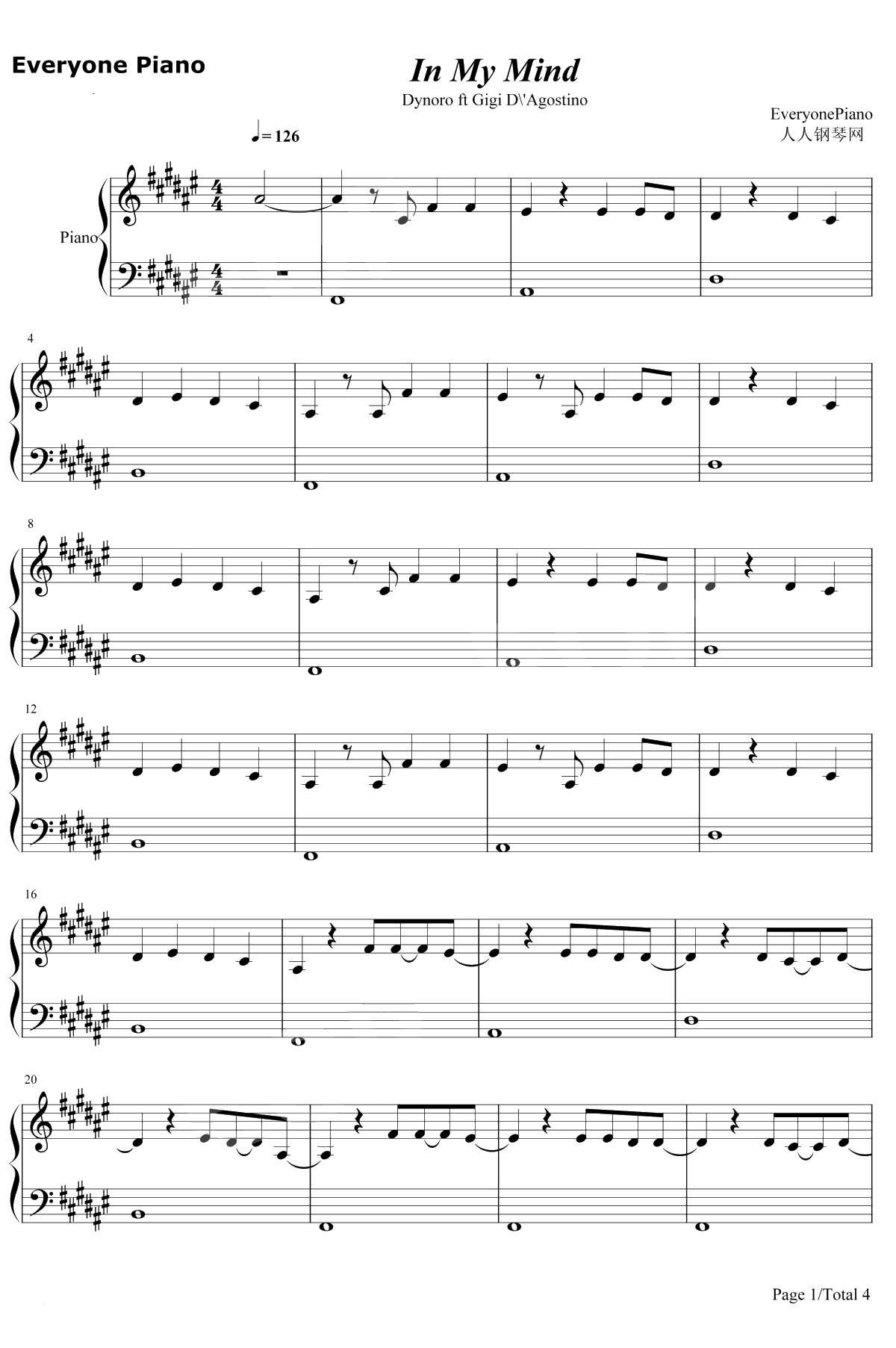 In My Mind钢琴谱-Dynoro / GigiD'Agostino1
