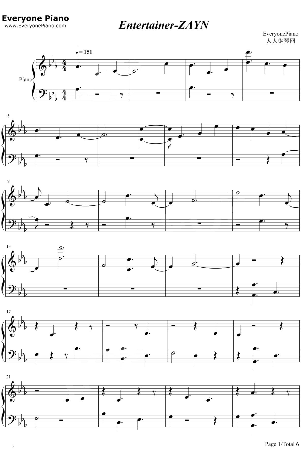Entertainer钢琴谱-Zayn1
