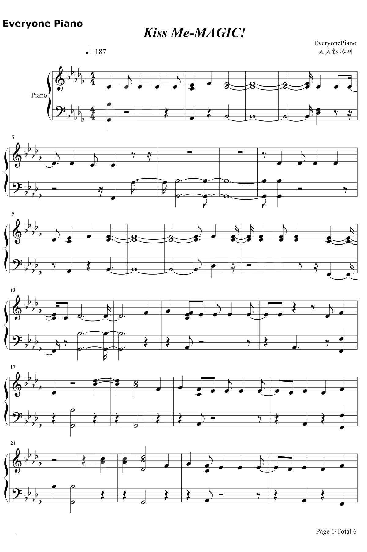 KissMe钢琴谱-MAGIC!1