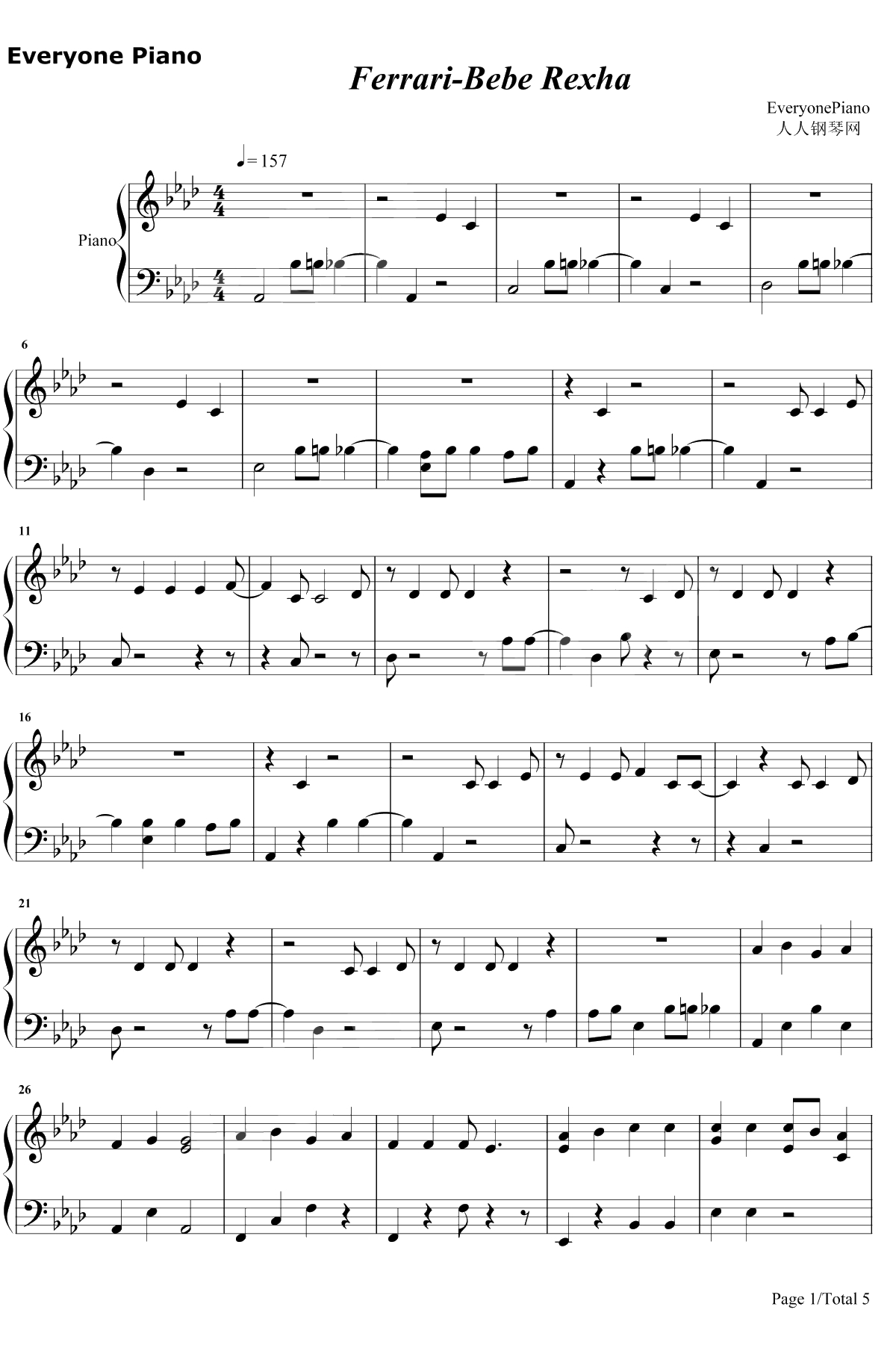 Ferrari钢琴谱-Bebe Rexha1