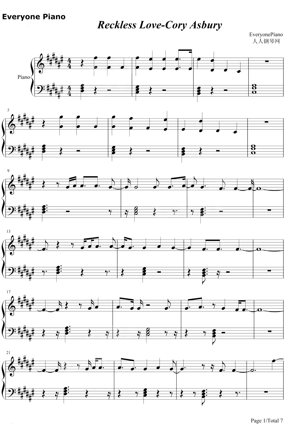 Reckless Love钢琴谱-Cory Asbury1