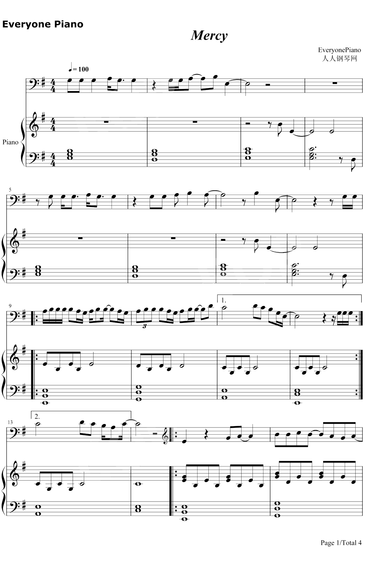 Mercy钢琴谱-Madame Monsieur1