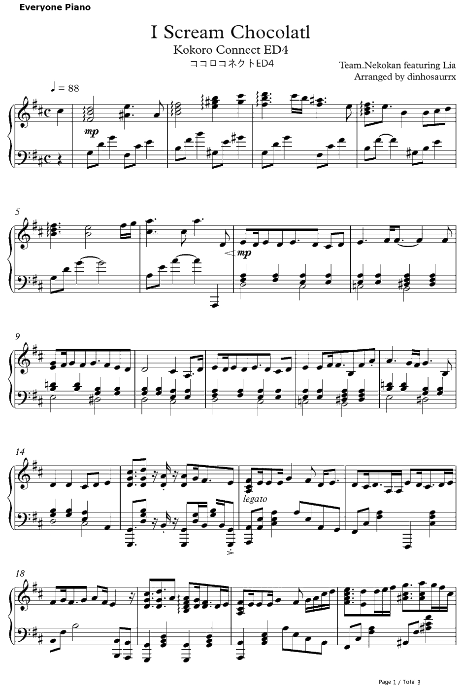 I Scream Chocolatl钢琴谱-Team.ねこかんft.Lia-心灵链环ED41