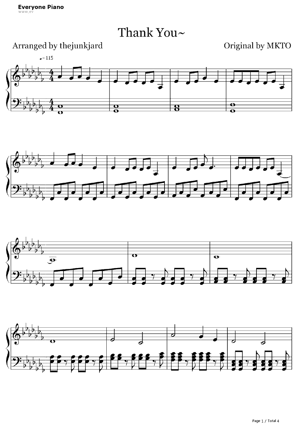 Thank You钢琴谱-MKTO1