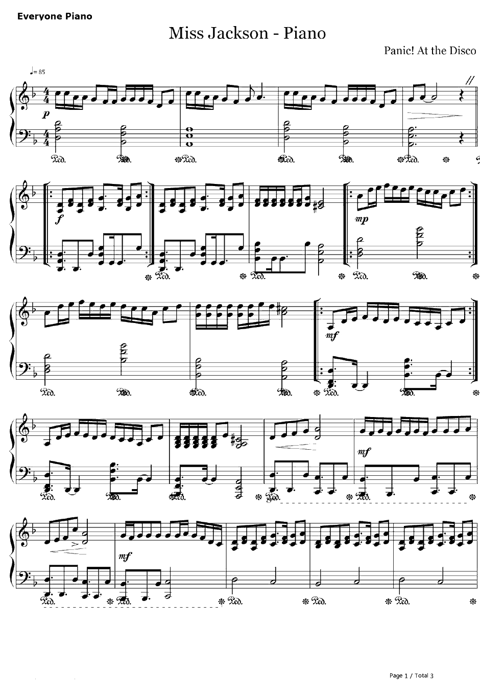 Miss Jackson钢琴谱-Panic!attheDisco1