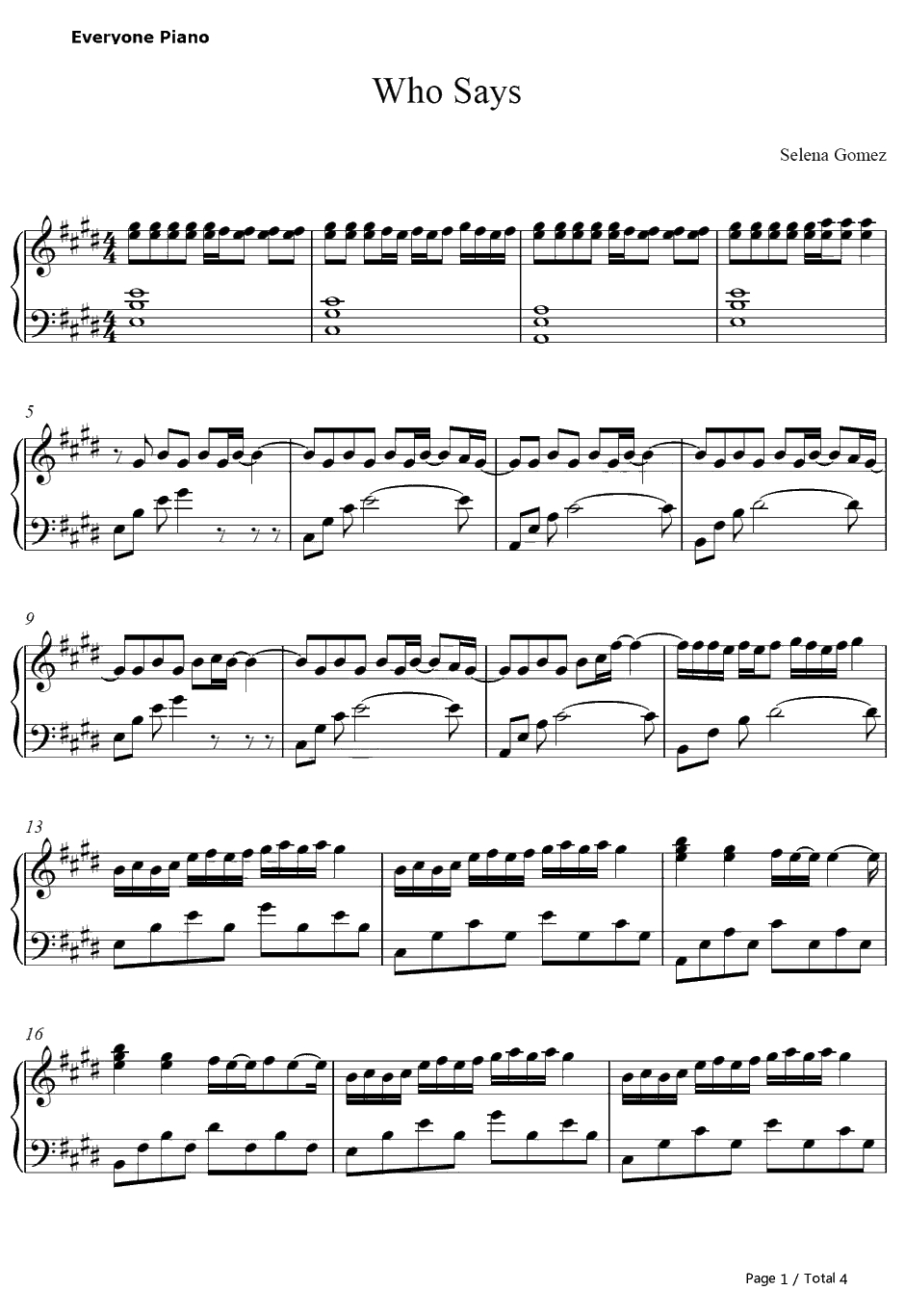 Who Says钢琴谱-SelenaGomez&theScene1