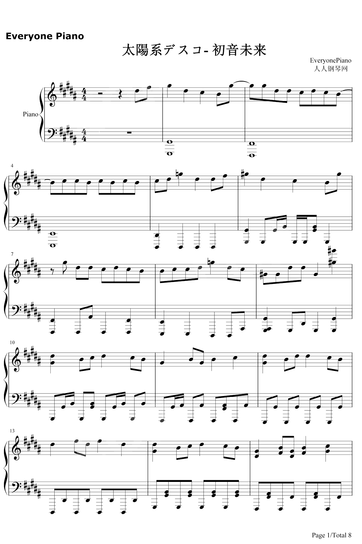 太阳系迪斯科钢琴谱-初音未来1