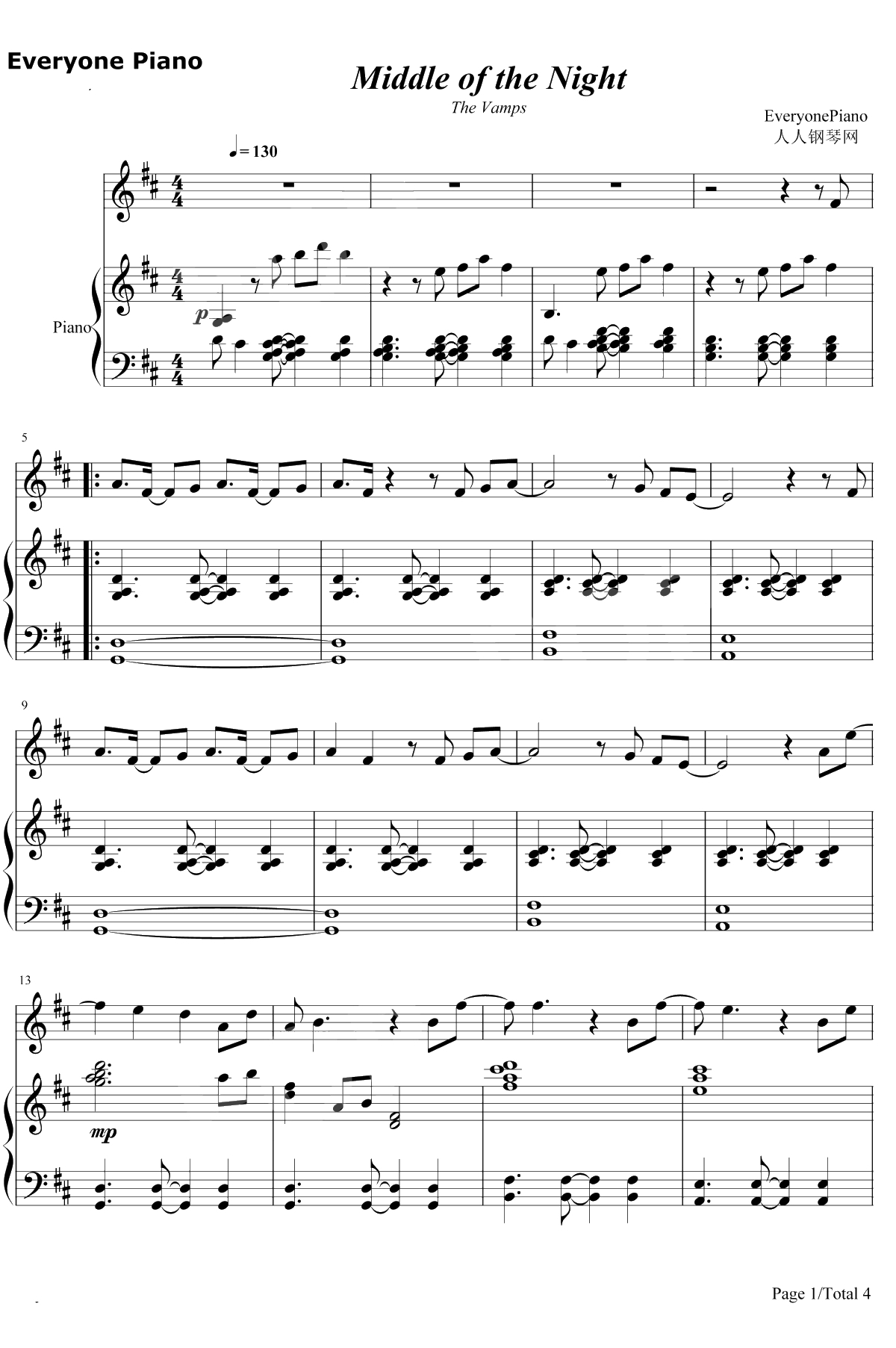 Middle of the Night钢琴谱-The Vamps / Martin Jensen1