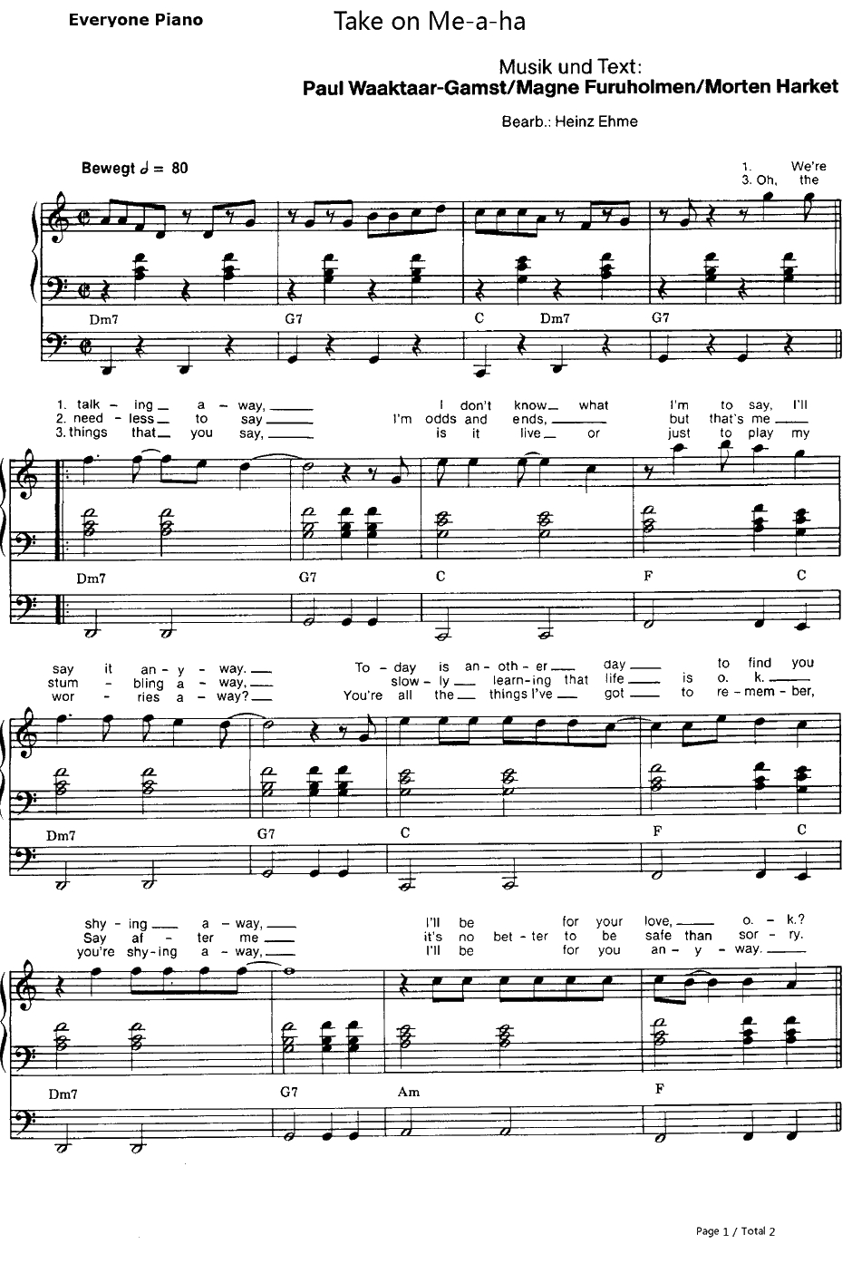 Take On Me钢琴谱-A-ha1