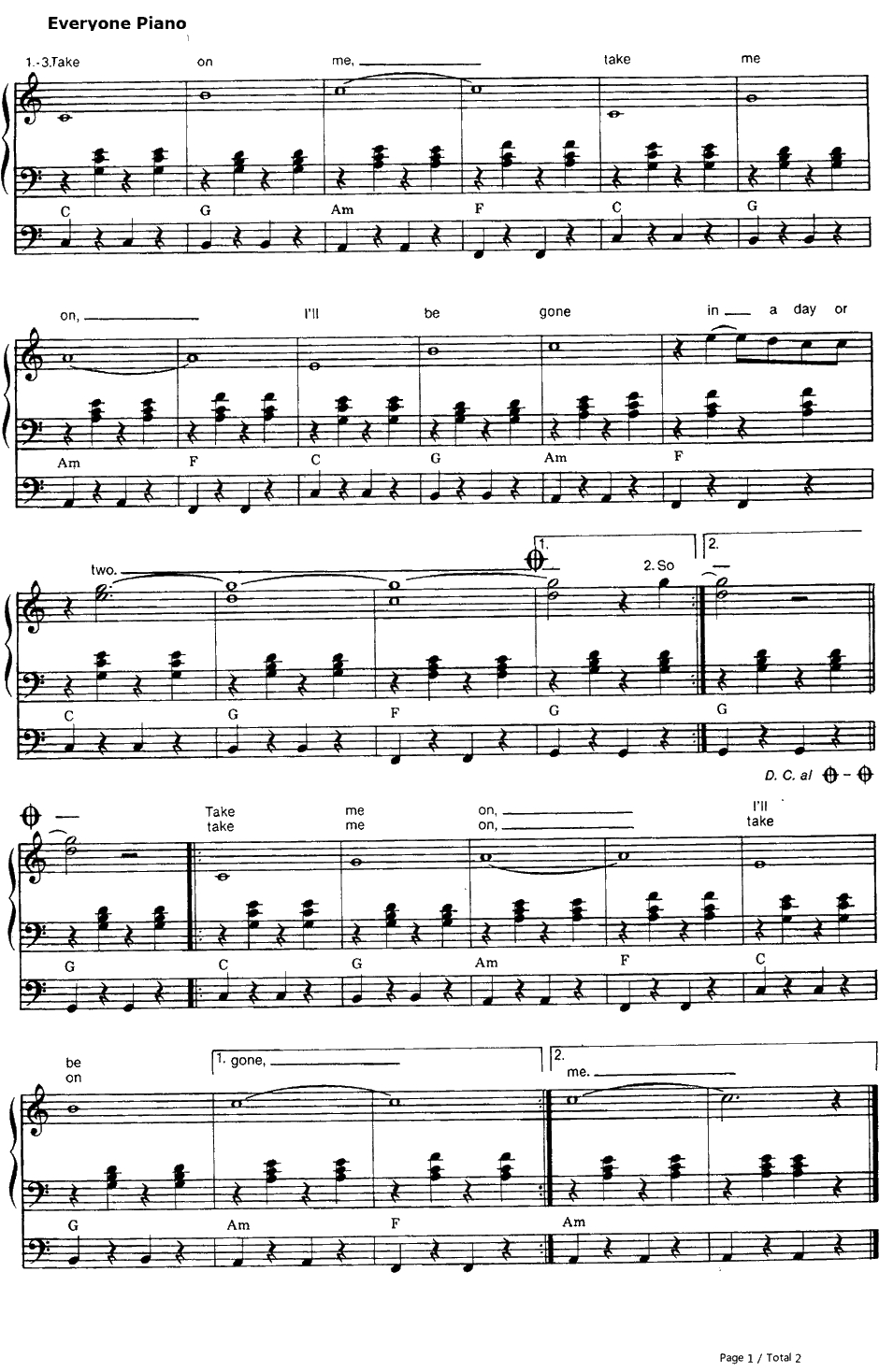 Take On Me钢琴谱-A-ha2