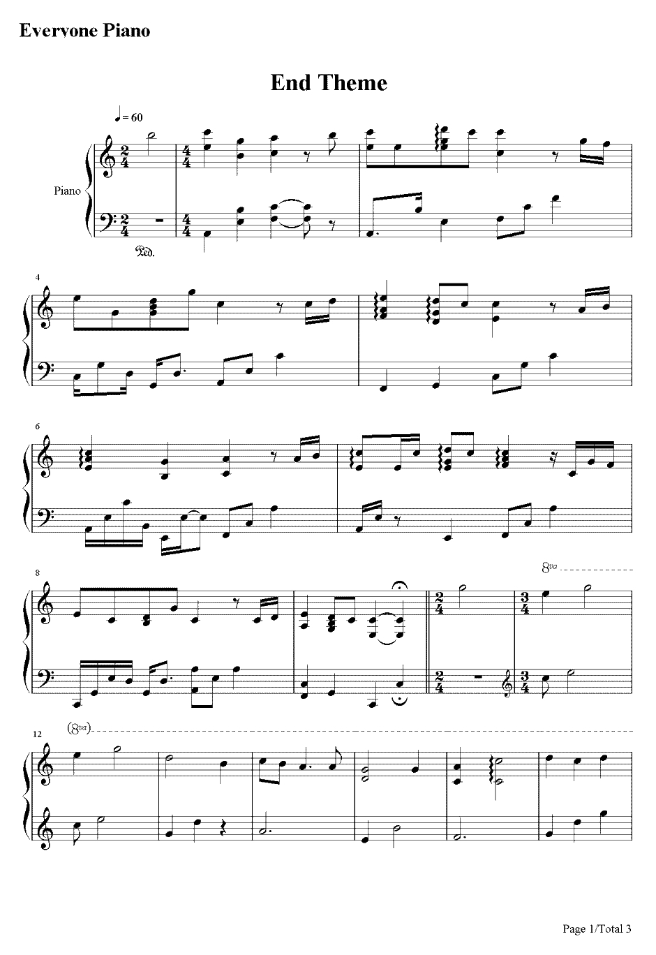 END THEME钢琴谱-天门-秒速5厘米插曲1