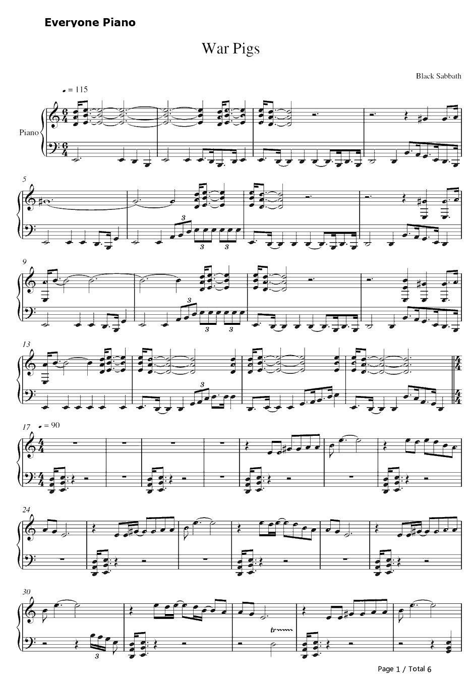 War Pigs钢琴谱-BlackSabbath黑色安息日1