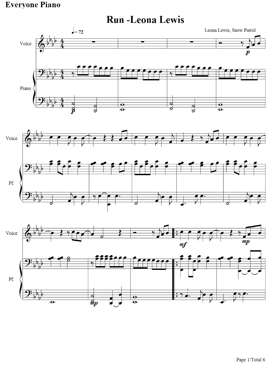 Run钢琴谱-LeonaLewis1
