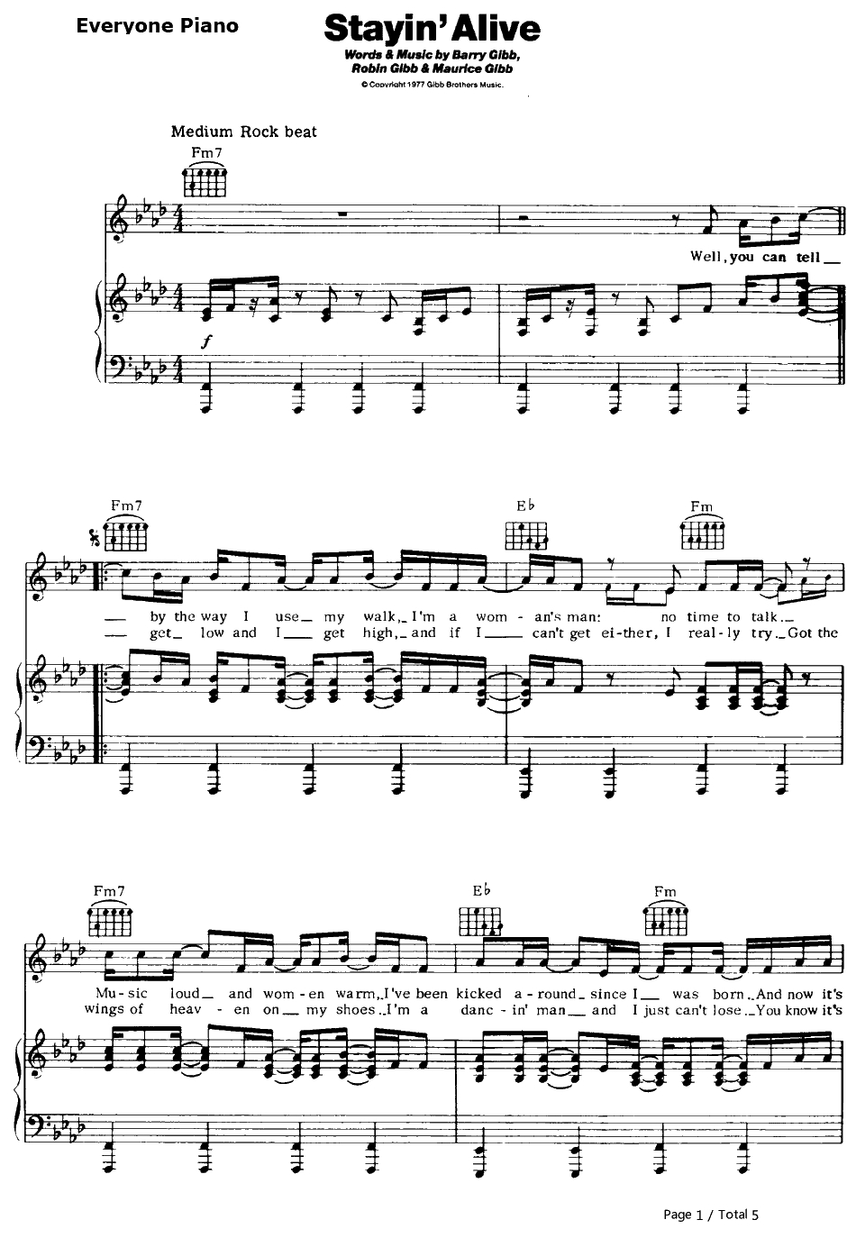 Stayin' Alive钢琴谱-BeeGees1