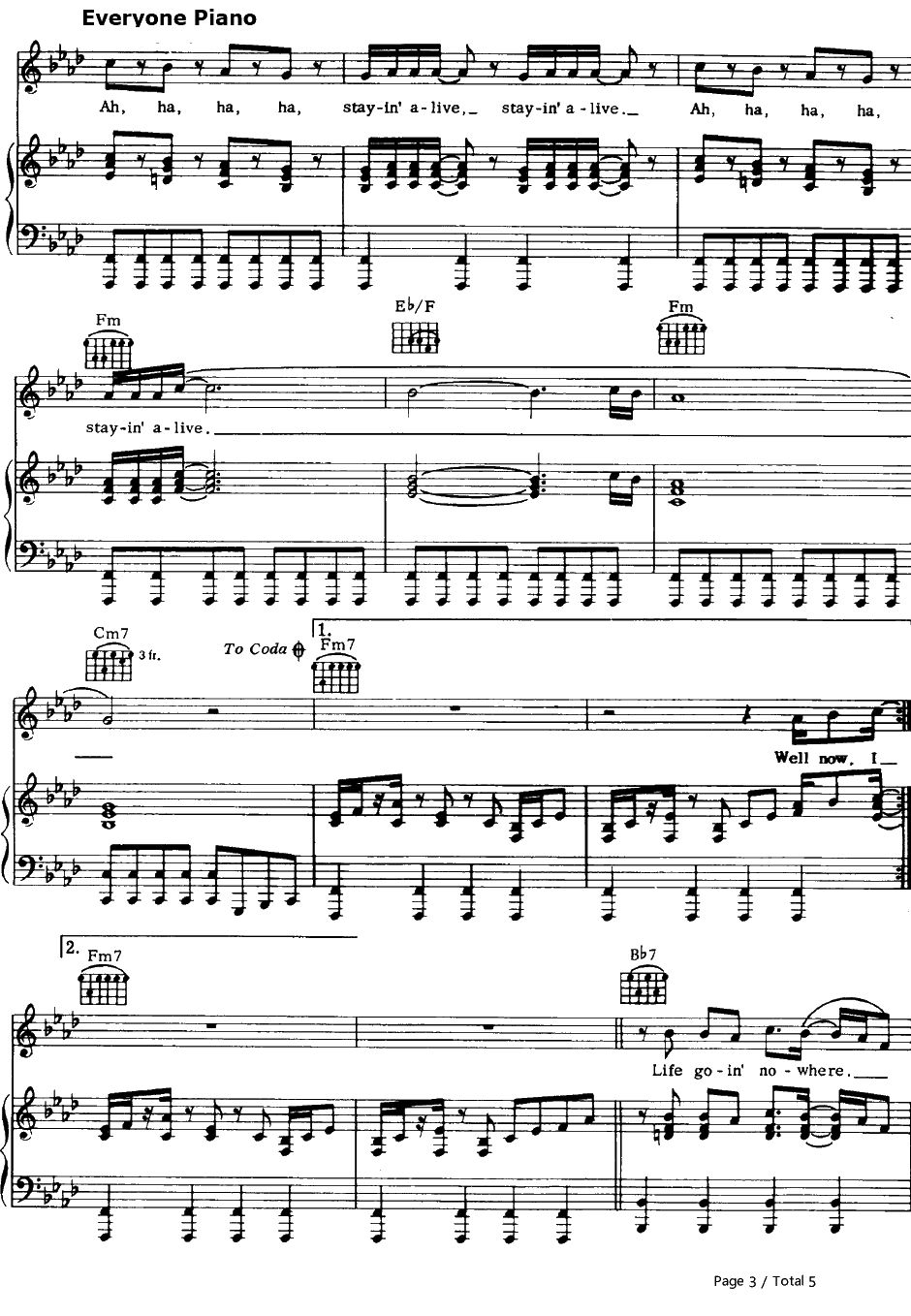 Stayin' Alive钢琴谱-BeeGees3