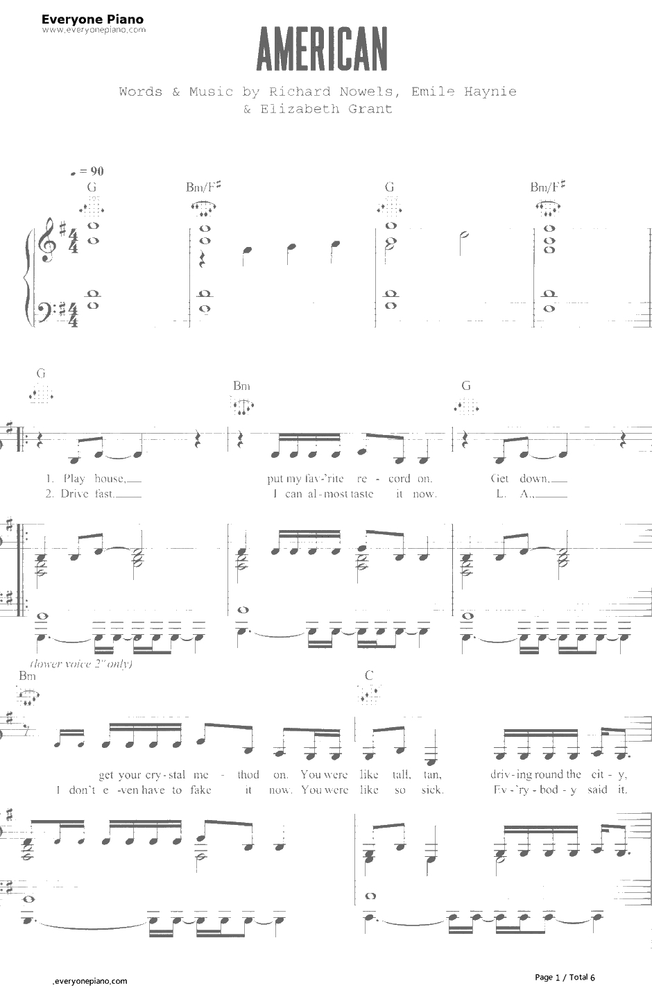 American钢琴谱-LanaDelRey1