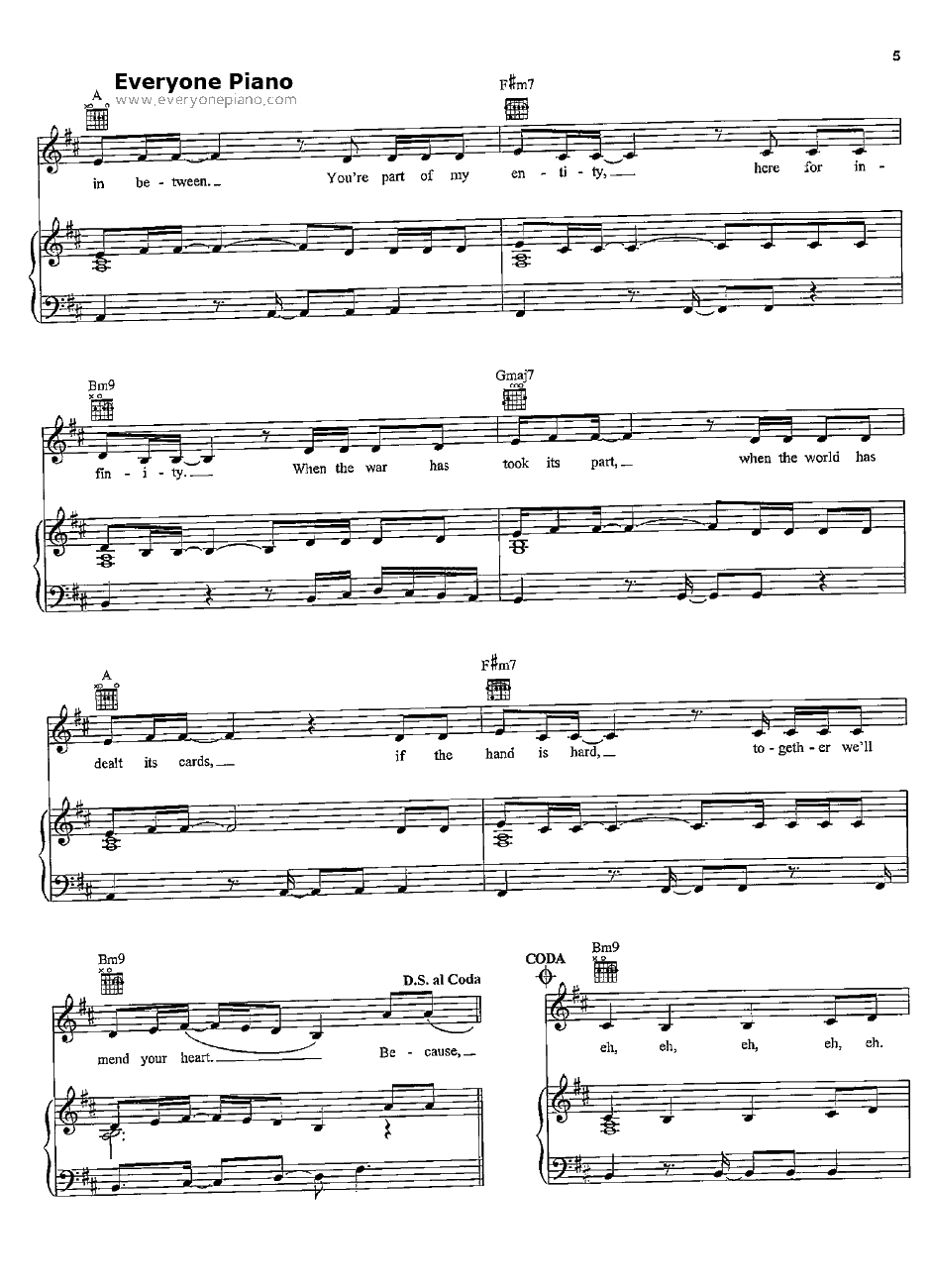 Umbrella钢琴谱-Rihanna 5