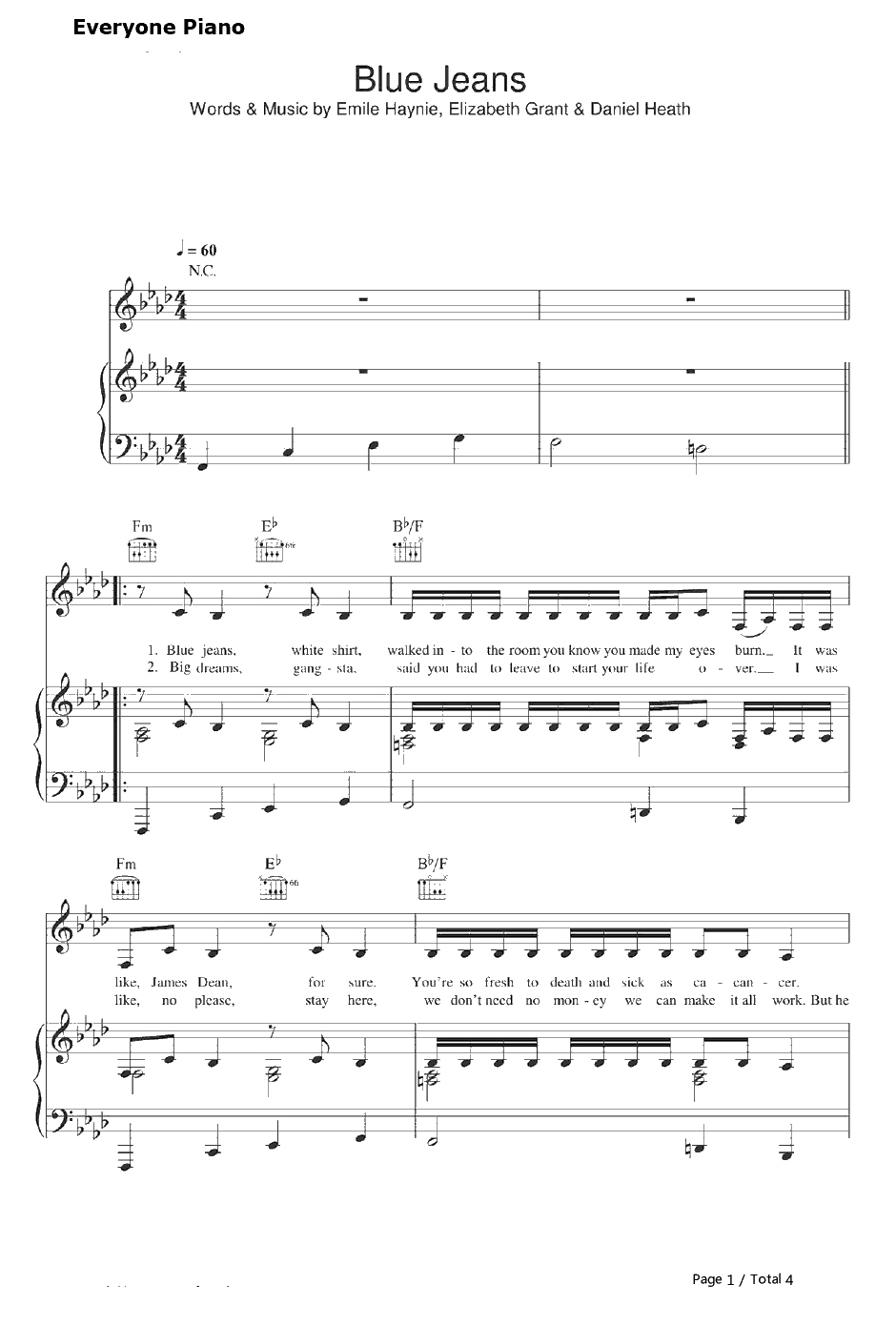 Blue Jeans钢琴谱-LanaDelRey1