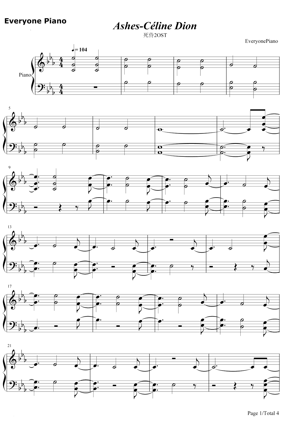 Ashes钢琴谱-Céline Dion1