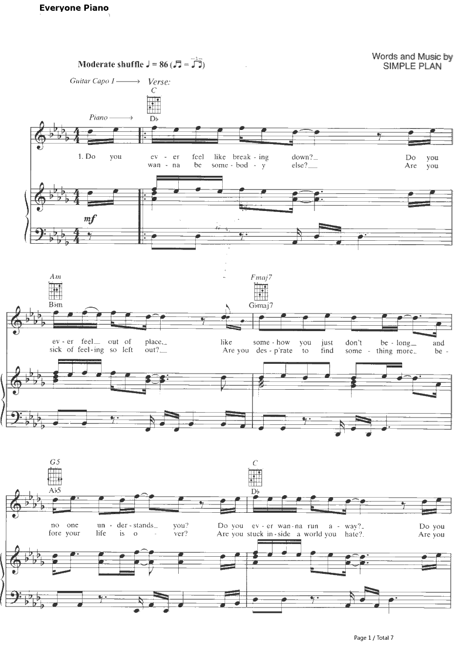 Welcome to My Life钢琴谱-SimplePlan1