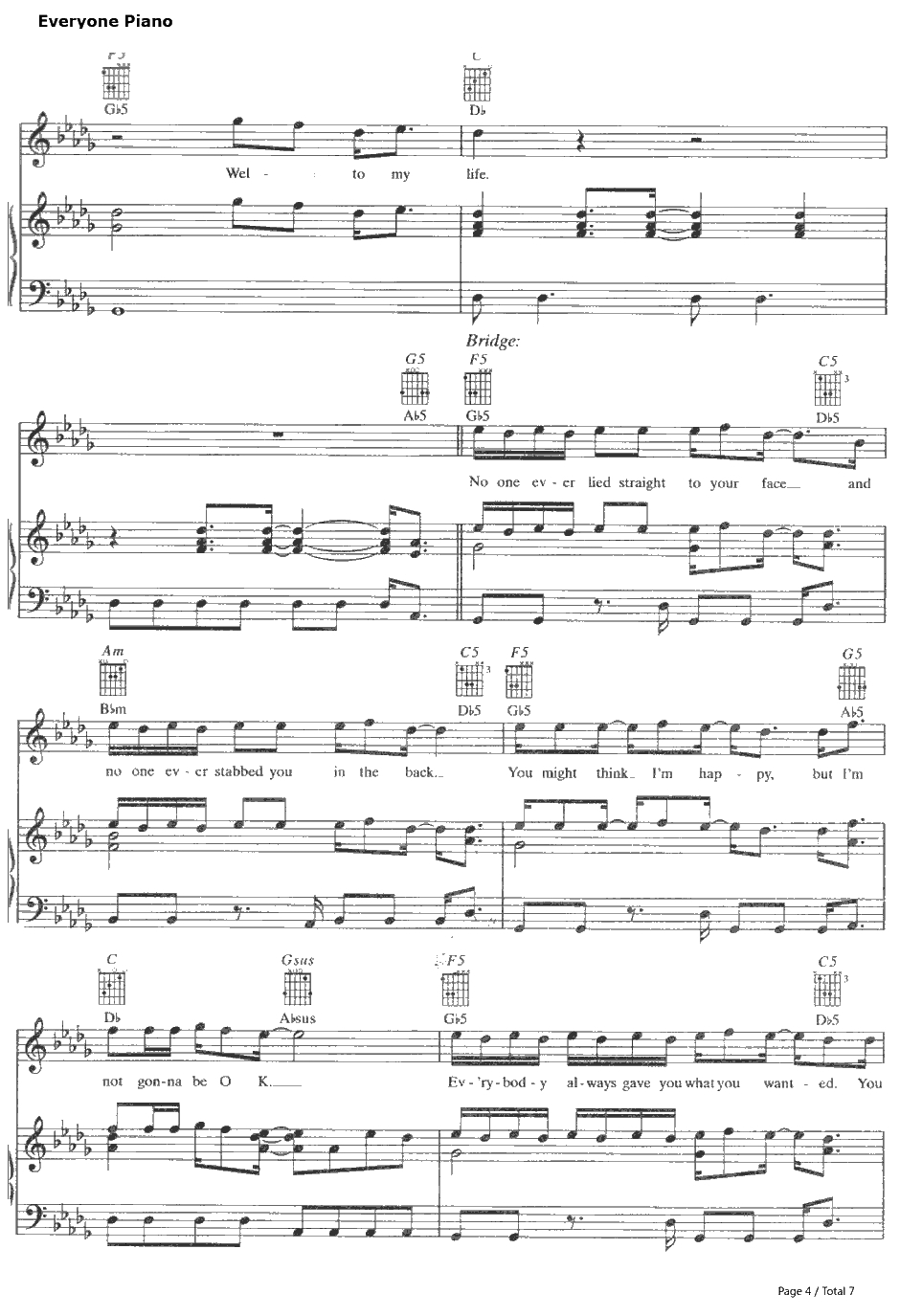 Welcome to My Life钢琴谱-SimplePlan4