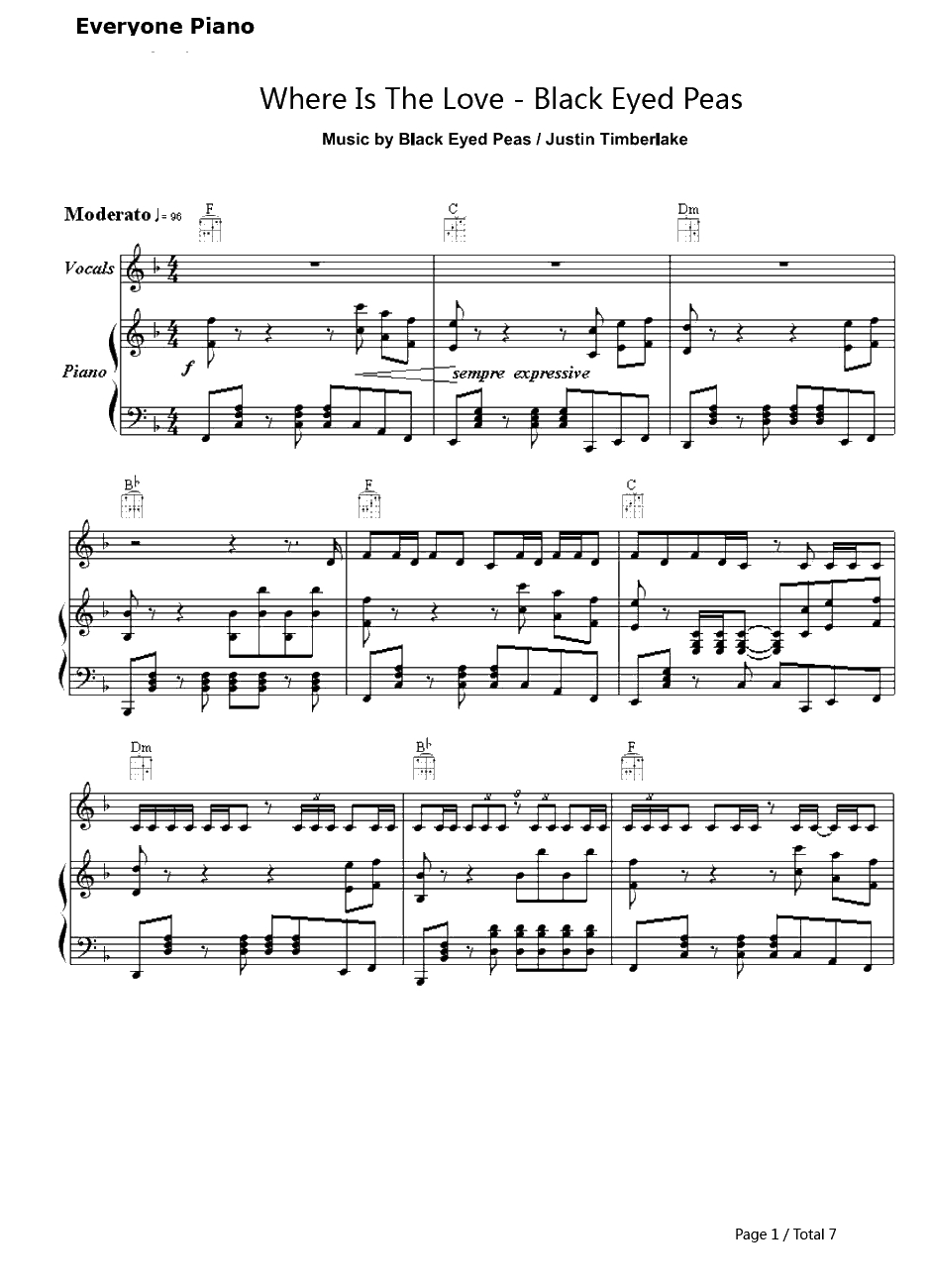 Where Is the Love?钢琴谱-TheBlackEyedPeas1