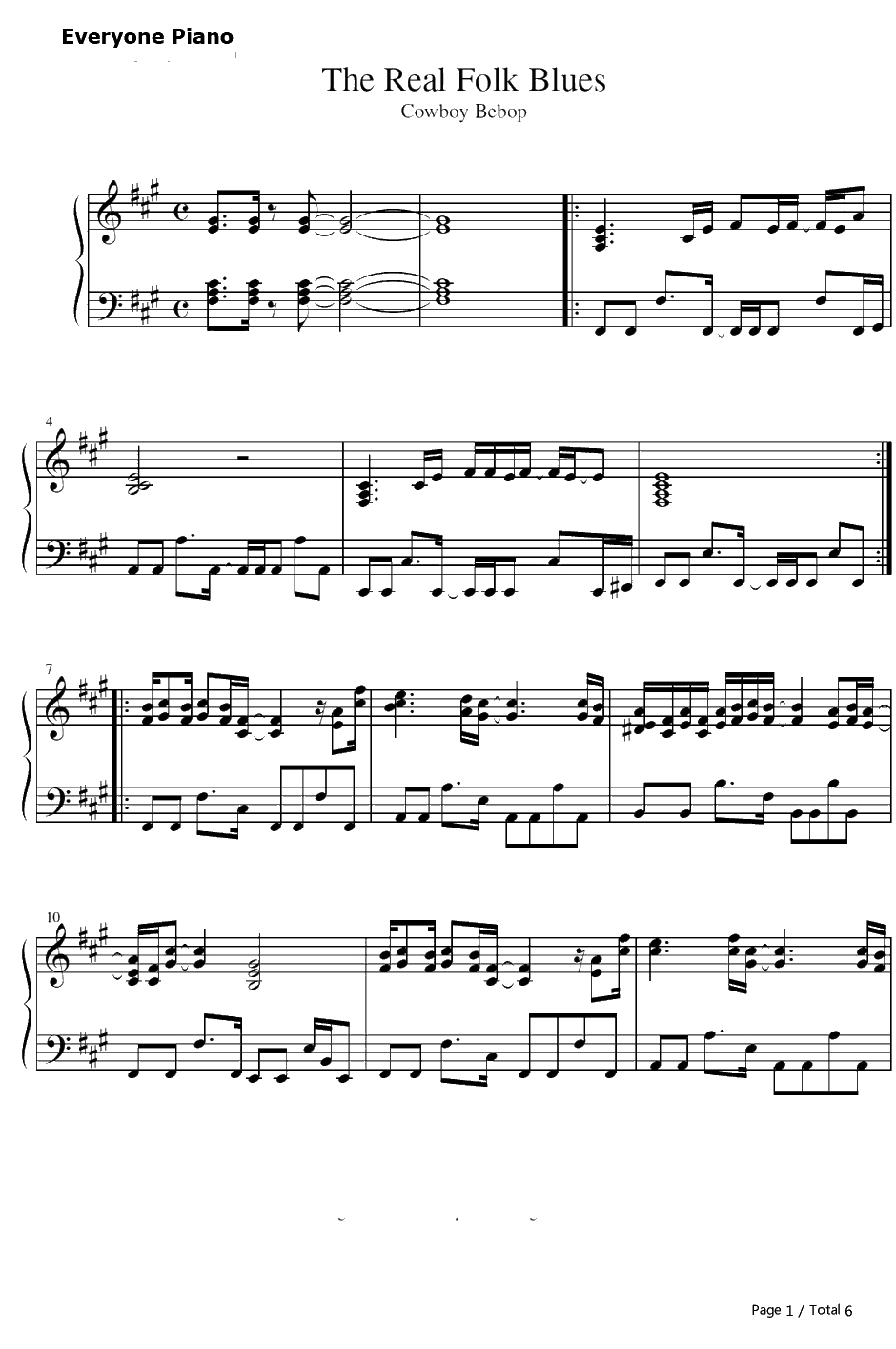 The Real Folk Blues钢琴谱-山根麻衣-星际牛仔ED1