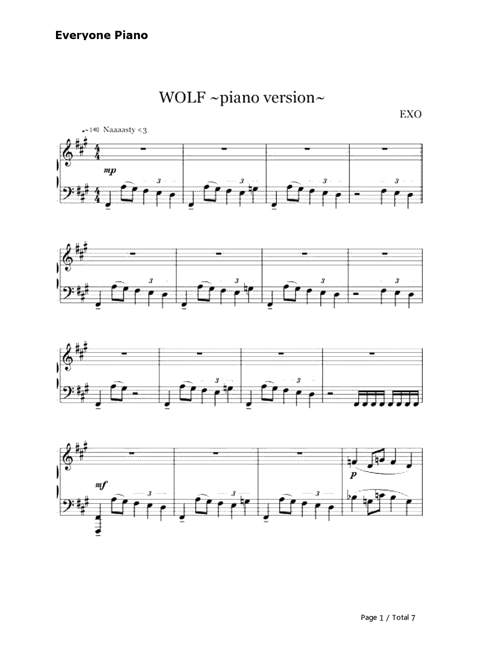 wolf(狼与美女)钢琴谱-EXO1