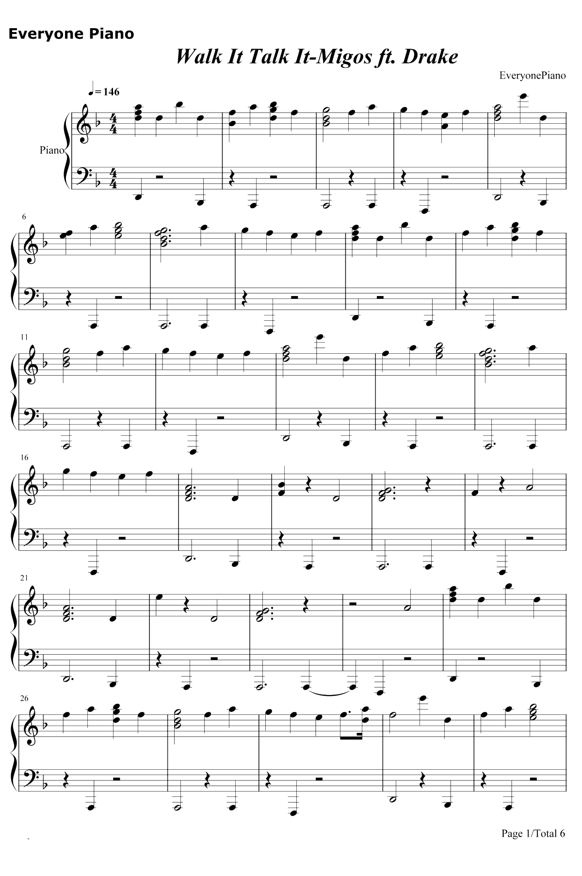 Walk It Talk It钢琴谱-Migos / Drake1