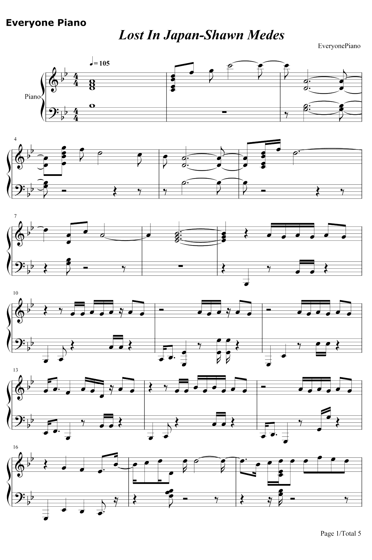 Lost In Japan钢琴谱-Shawn Mendes1