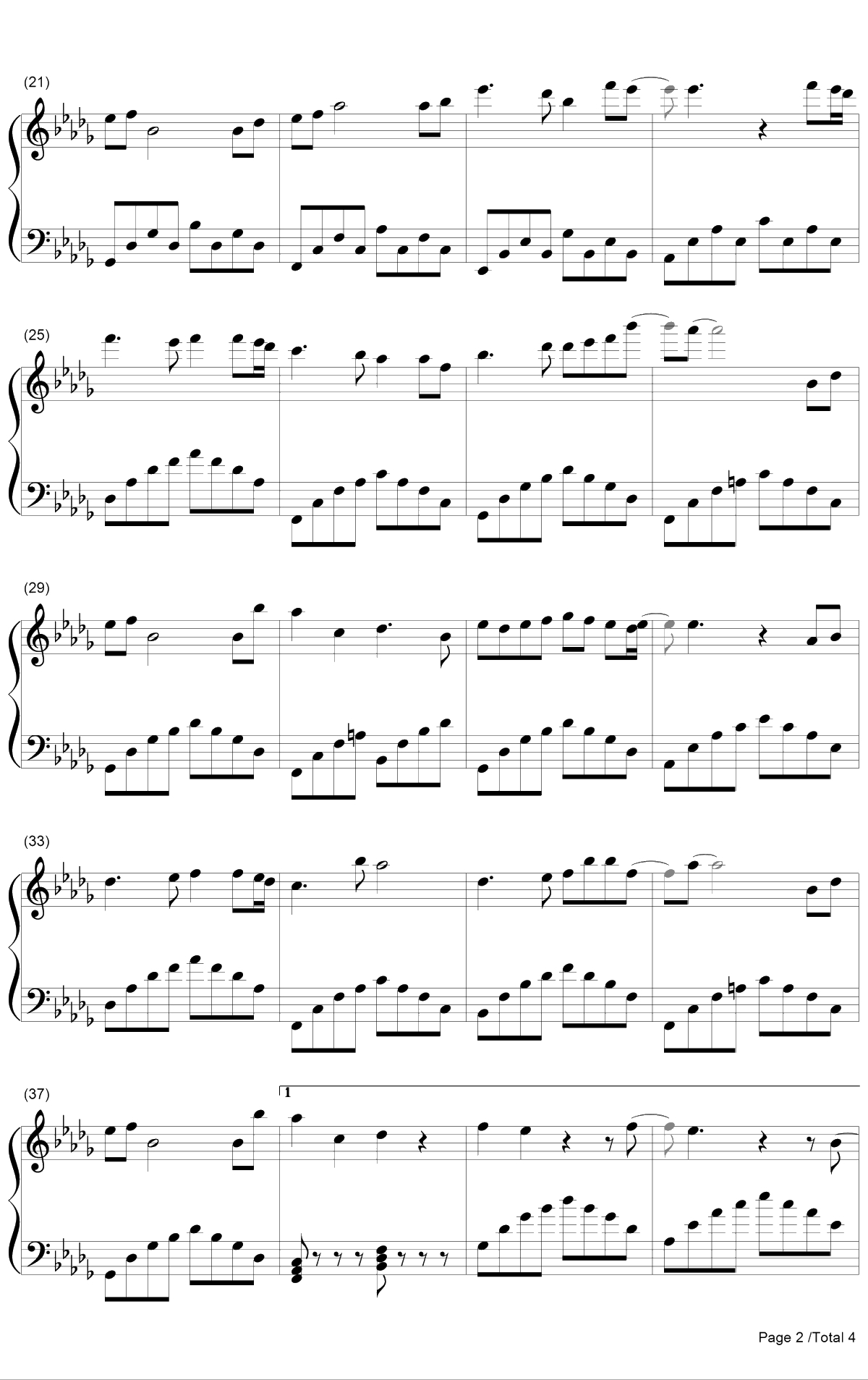 如歌钢琴谱-张杰2