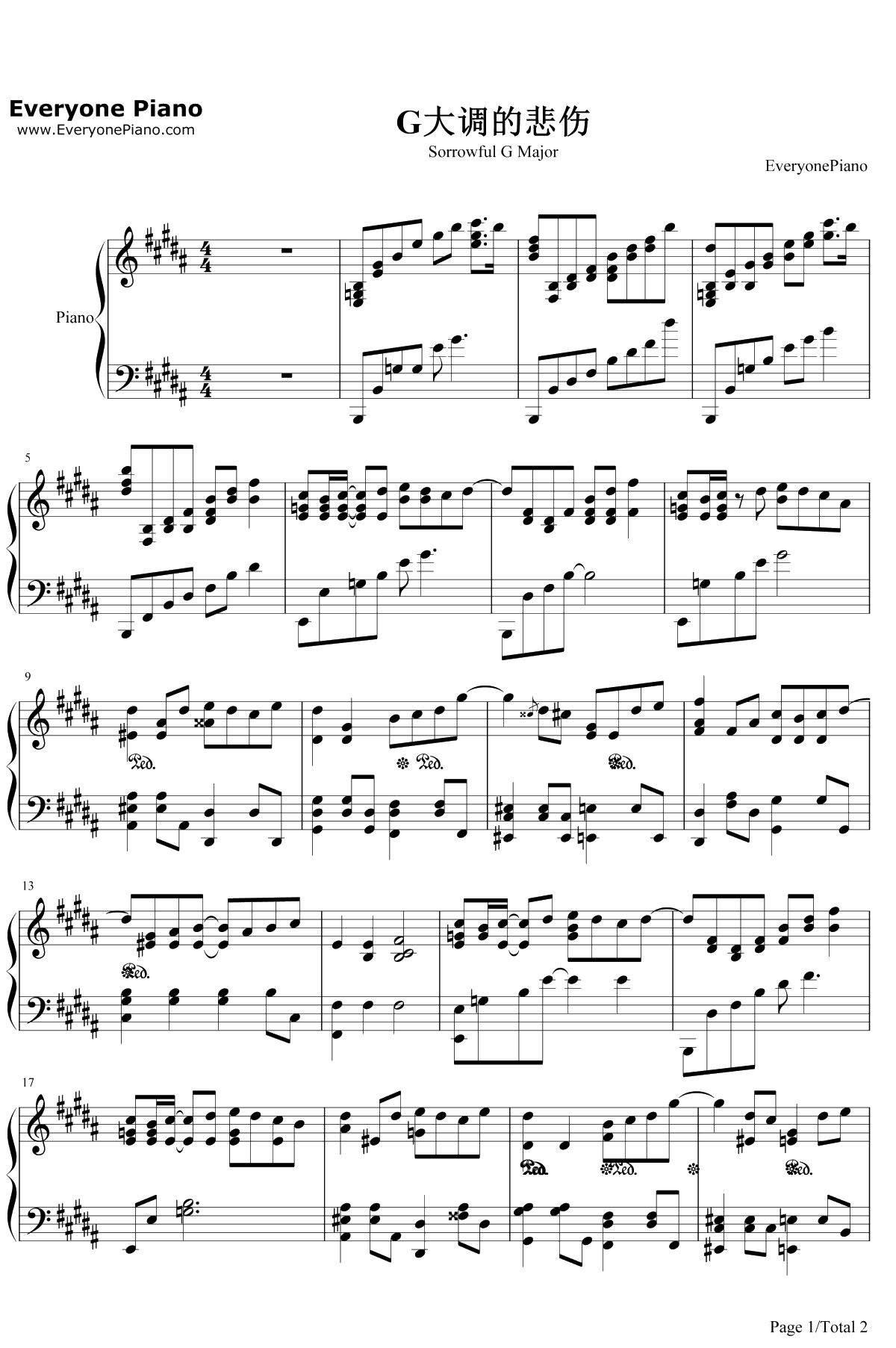 G大调的悲伤钢琴谱-张靓颖1