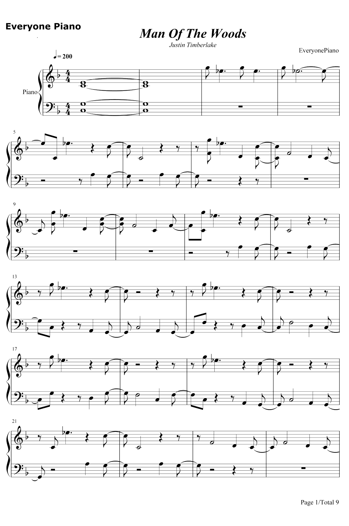 Man Of The Woods钢琴谱-Justin Timberlake1
