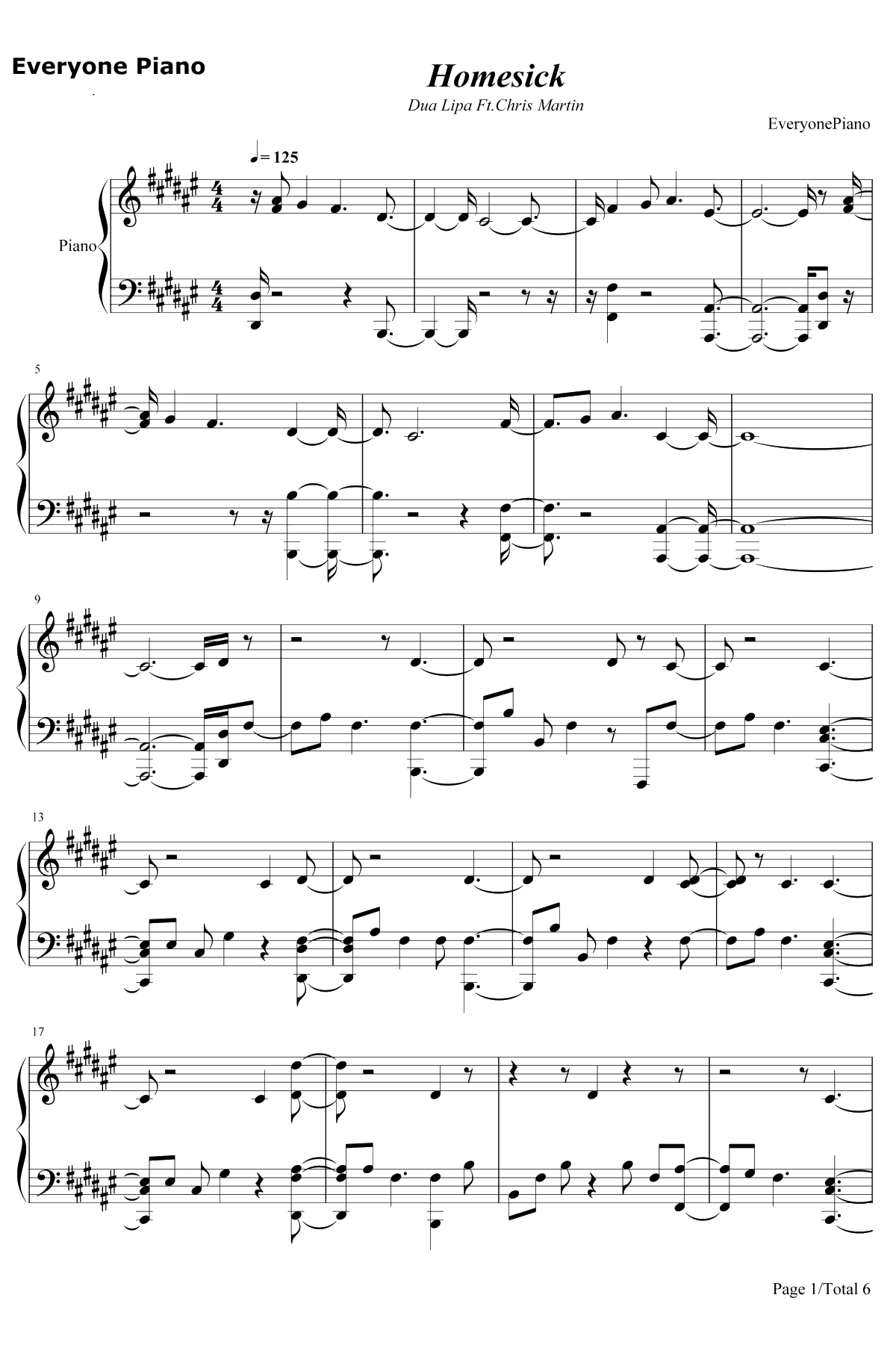 Homesick钢琴谱-Dua Lipa1
