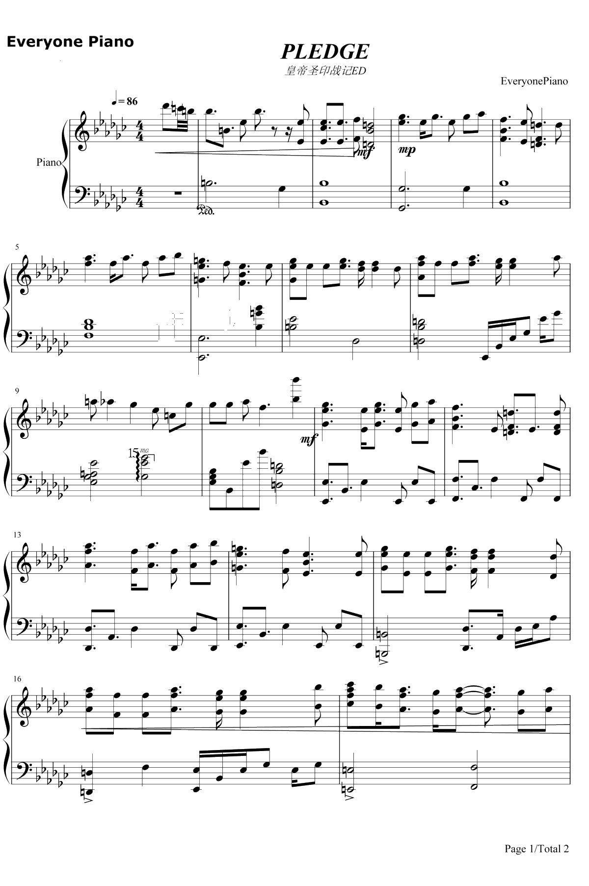 PLEDGE钢琴谱-ASCA1