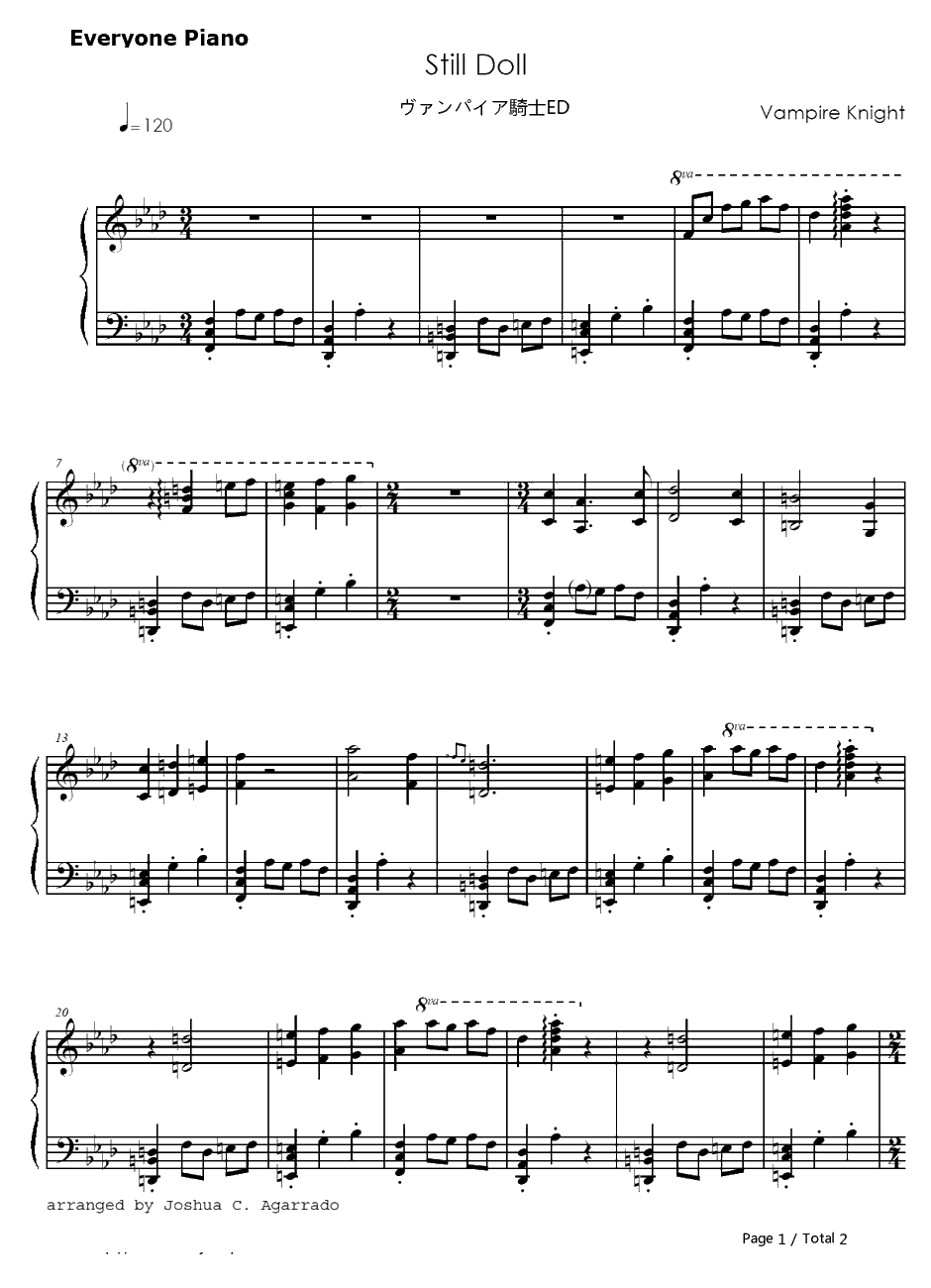 StillDoll钢琴谱-分岛花音-吸血鬼骑士第一季ED1