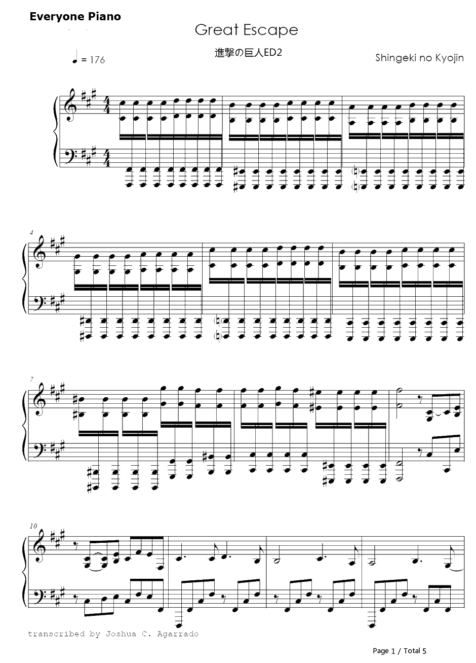 Great escape钢琴谱-CinemaStaff-进击的巨人ED21