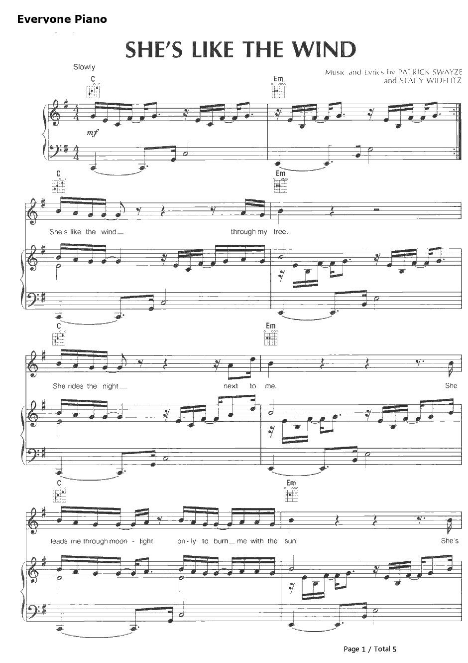 She's Like the Wind钢琴谱-PatrickSwayze-DirtyDancingOST1