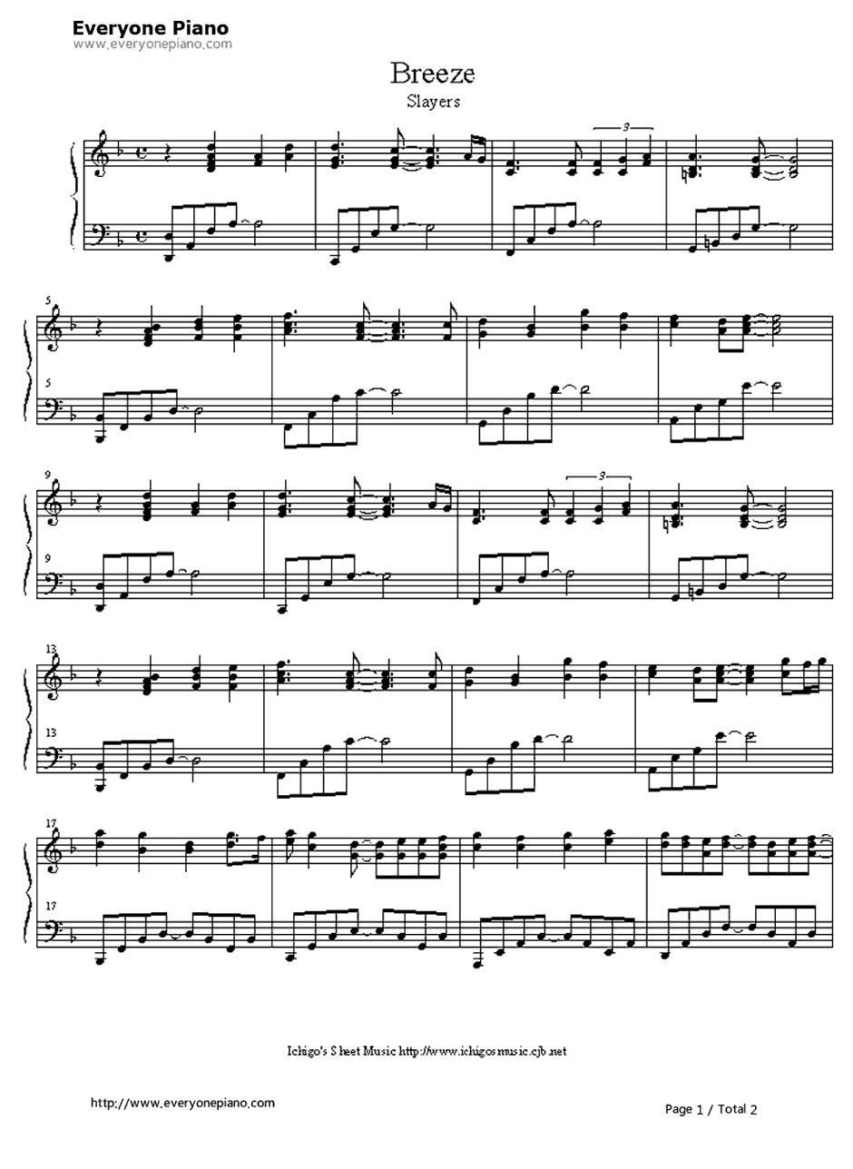 Breeze钢琴谱-林原惠美(林原めぐみ)-秀逗魔导士TRYOP1