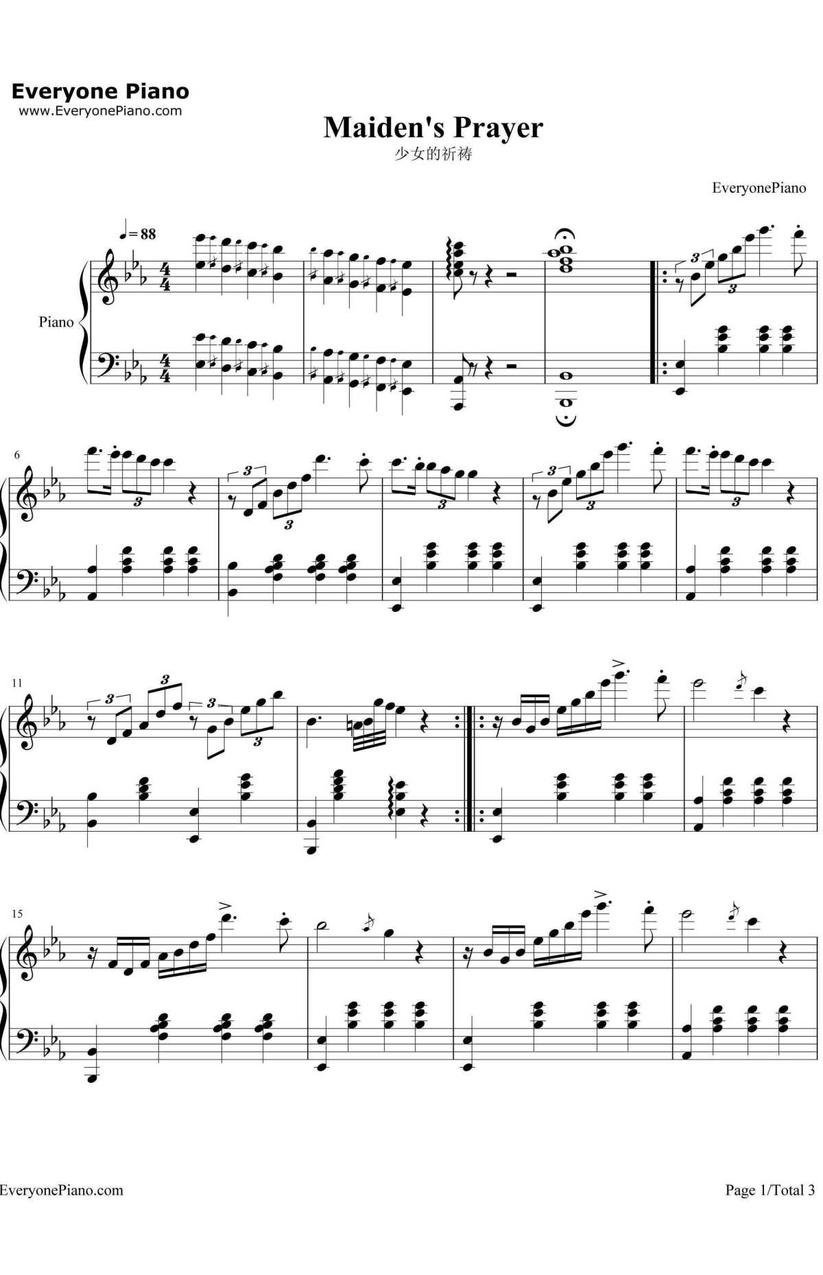少女的祈祷(Maiden'sPrayer)钢琴谱-巴达捷芙斯卡(Badarzewska)-少女的祈祷(Maiden'sPrayer)1