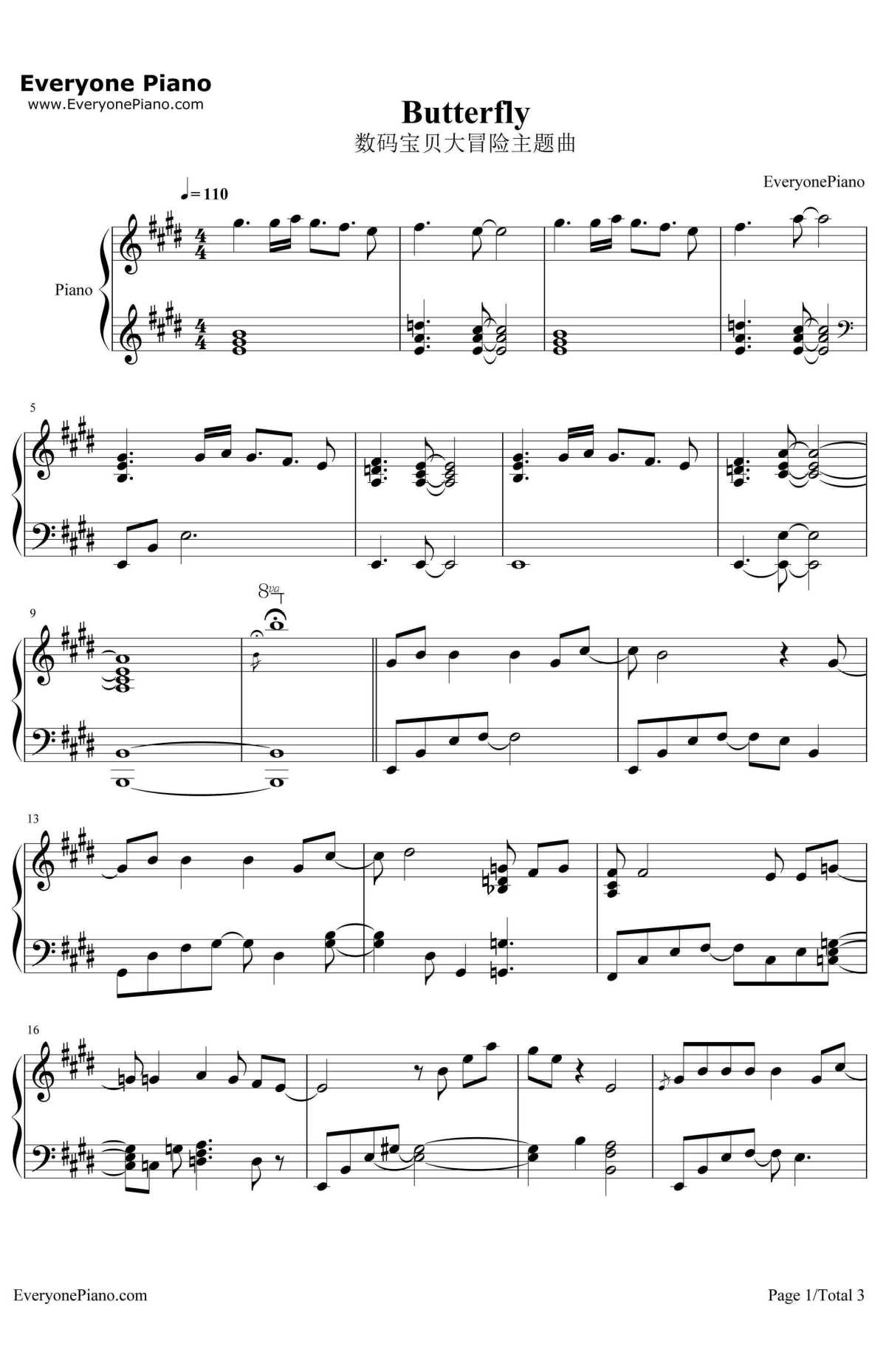 Butterfly简单版钢琴谱-和田光司-数码宝贝大冒险主题曲1