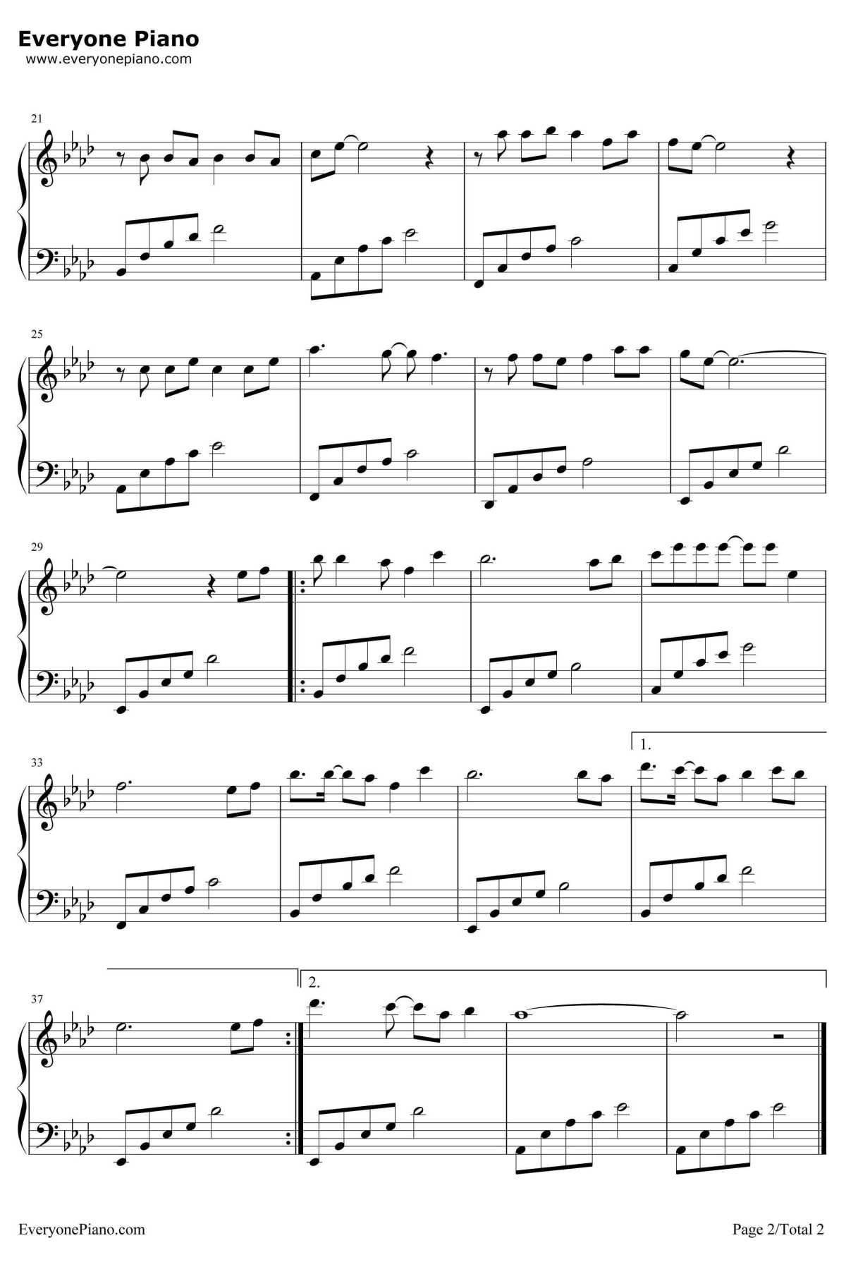 为爱痴狂钢琴谱-刘若英2